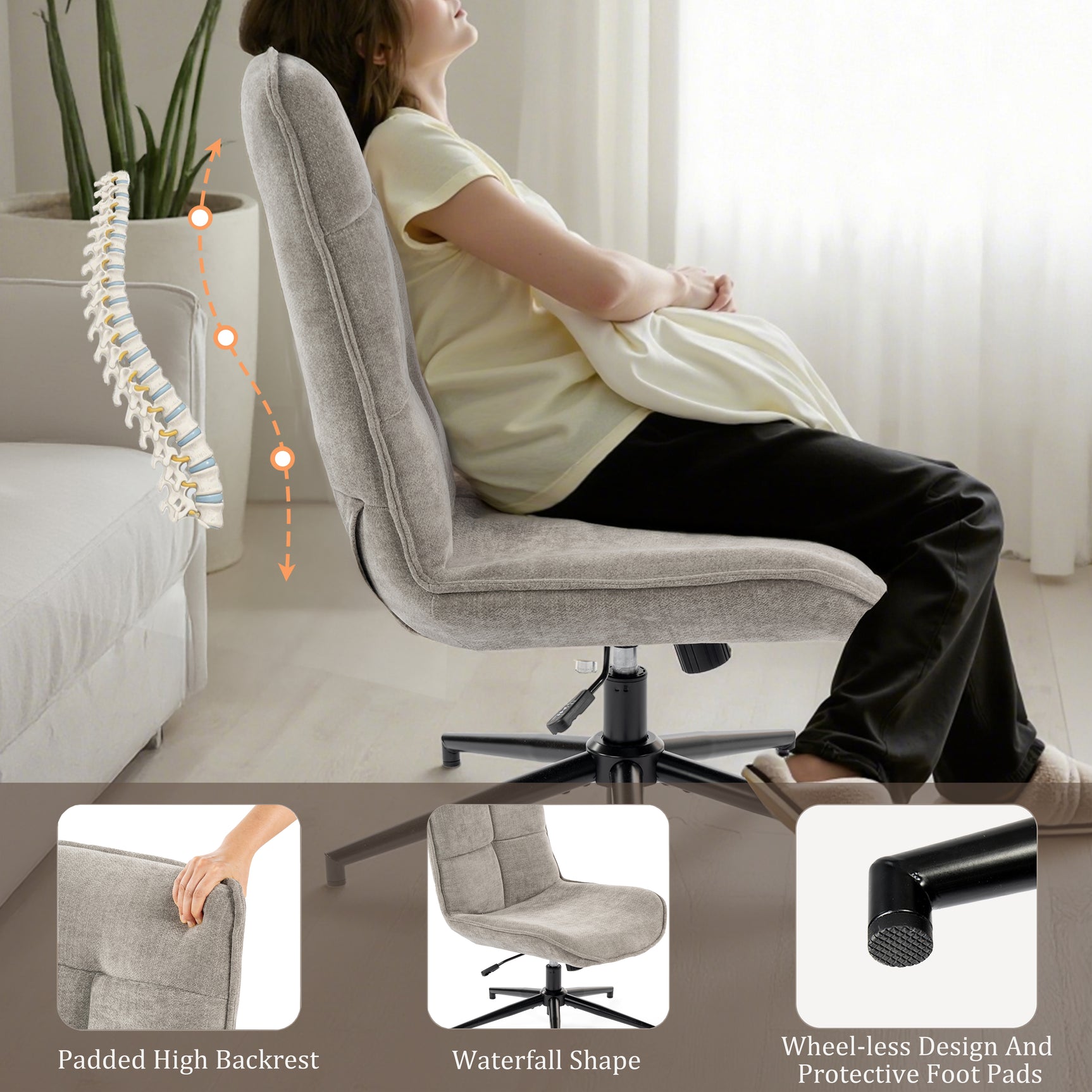 Fauteuil de loisirs réglable en tissu chenille gris pivotant à 360° - CHARLOTTE