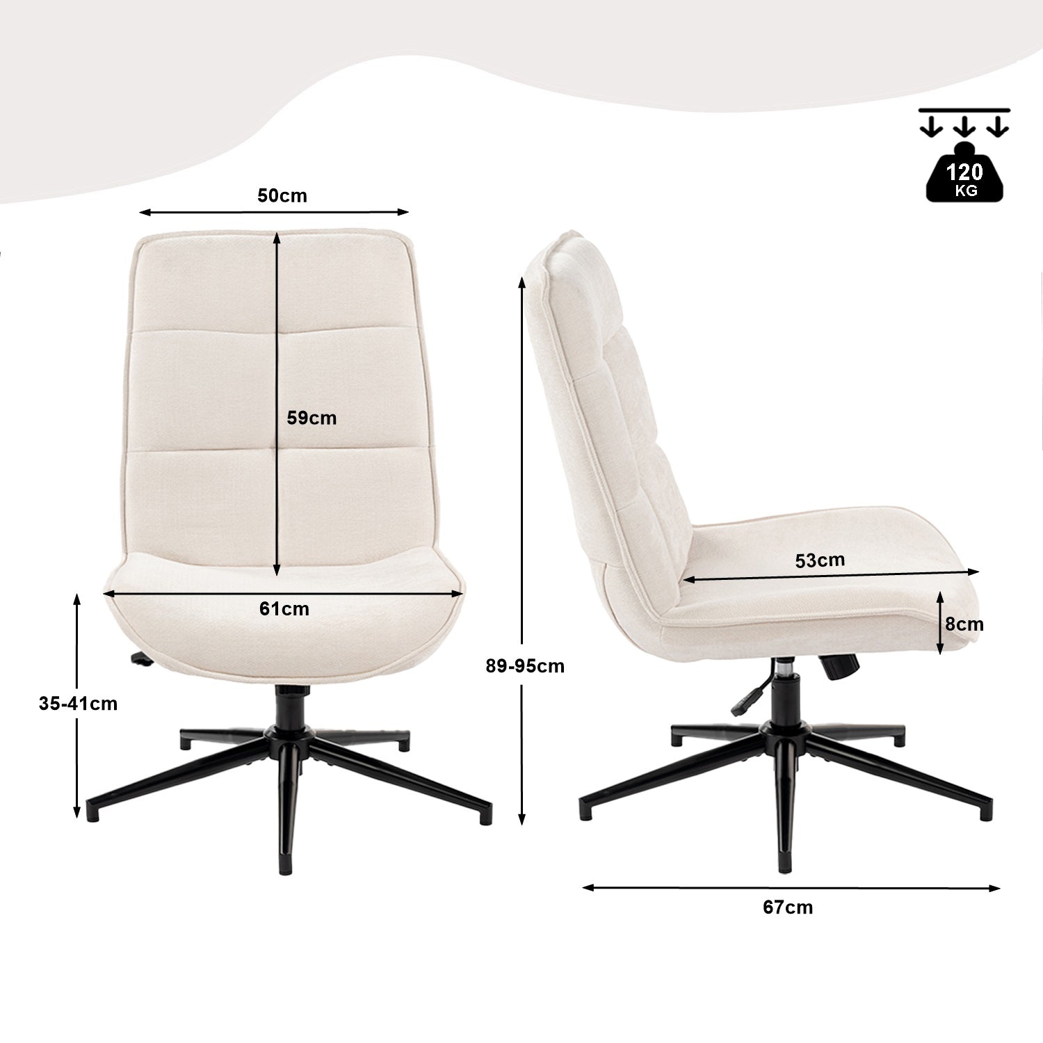 Fauteuil de loisirs réglable en tissu chenille beige pivotant à 360° - CHARLOTTE