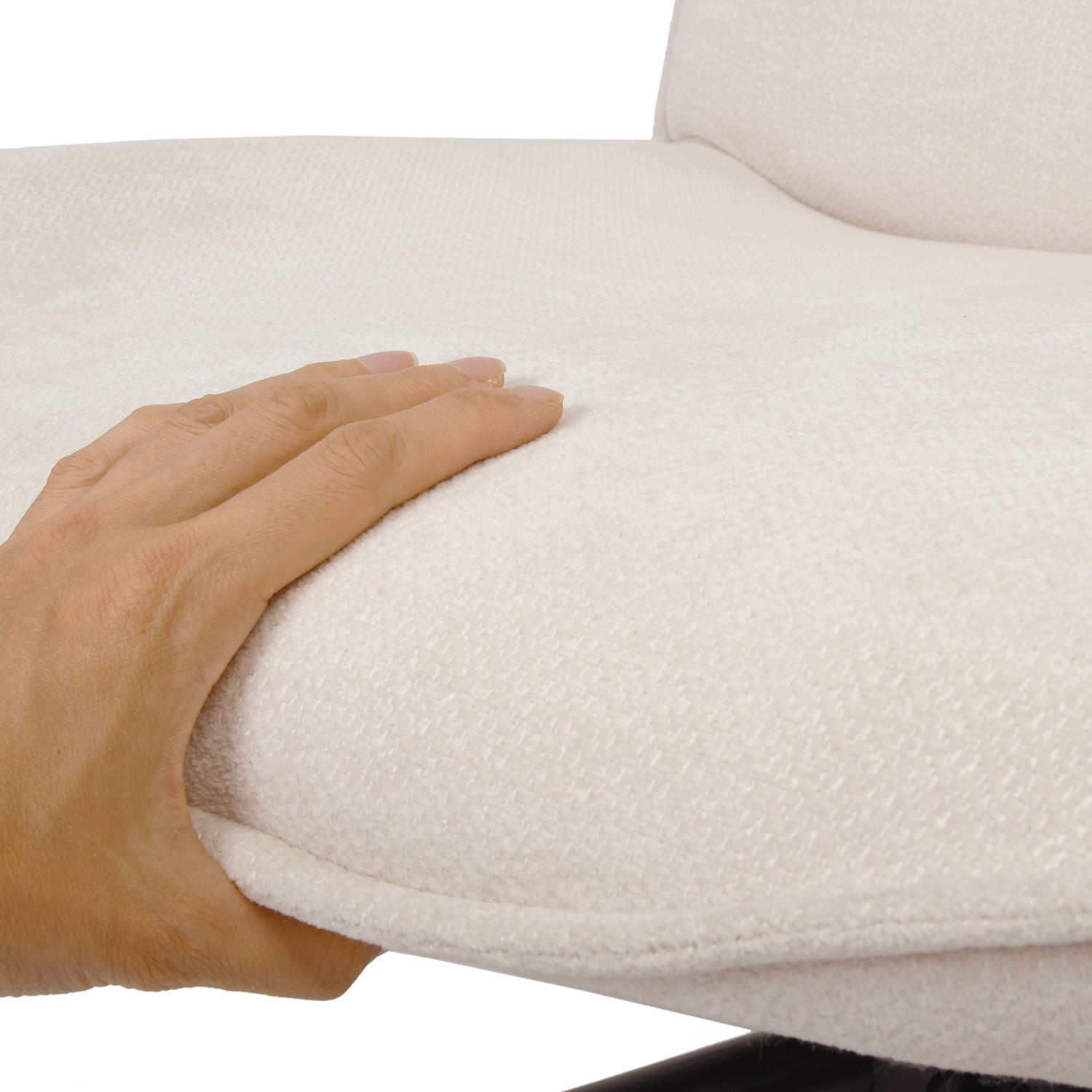 Verstellbarer Freizeitsessel aus beigem Chenille-Stoff, um 360° drehbar – CHARLOTTE