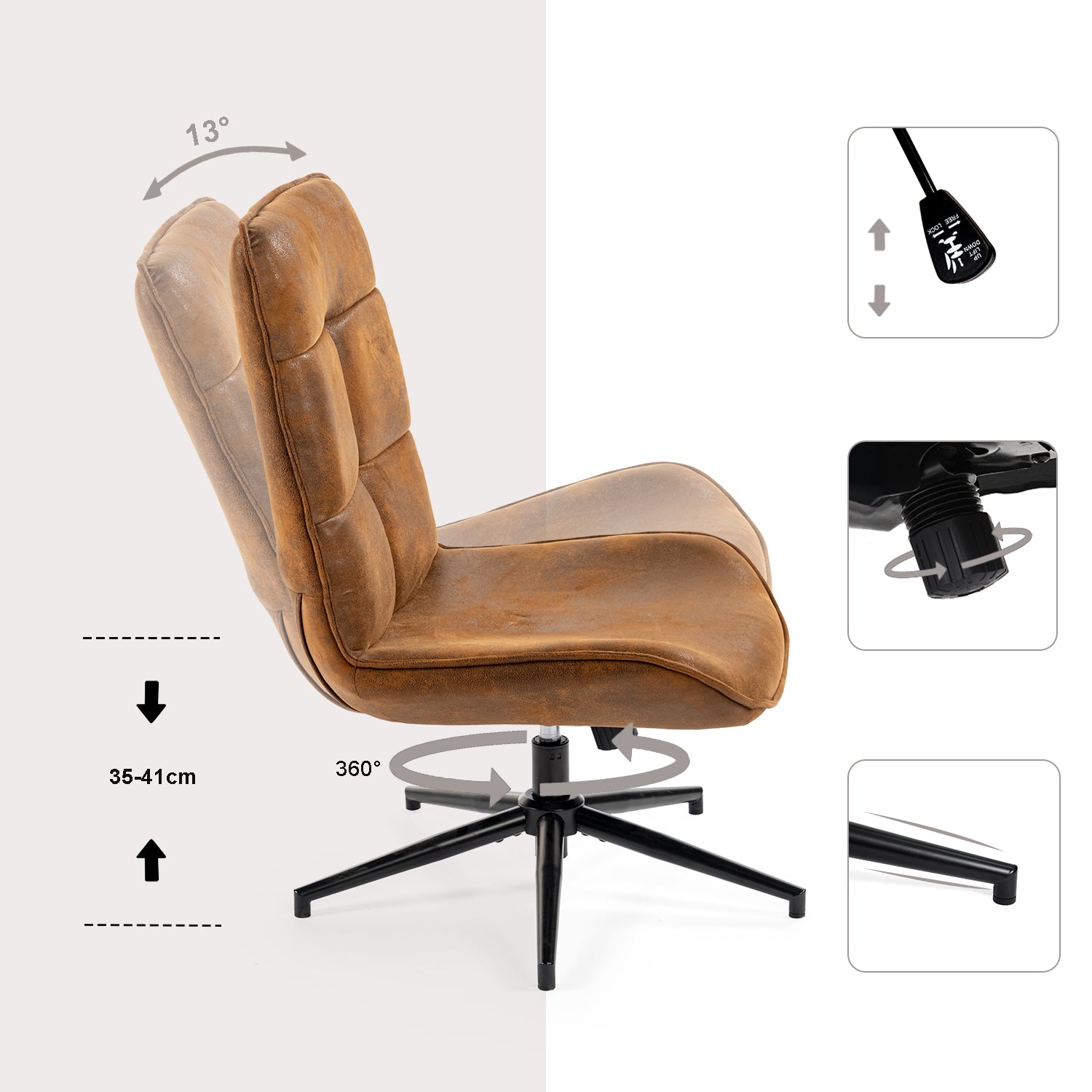 Fauteuil de loisirs réglable en suédine pivotant à 360° - CHARLOTTE