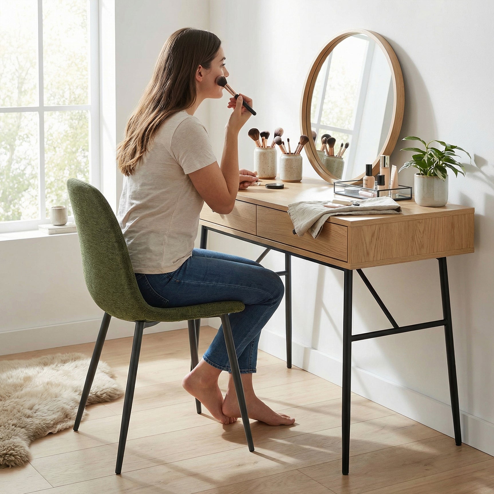 Lot de 4 chaises de salle à manger en tissu vert doux, chaises de détente avec dossier et pieds métalliques assortis scandinave - CHARLTON