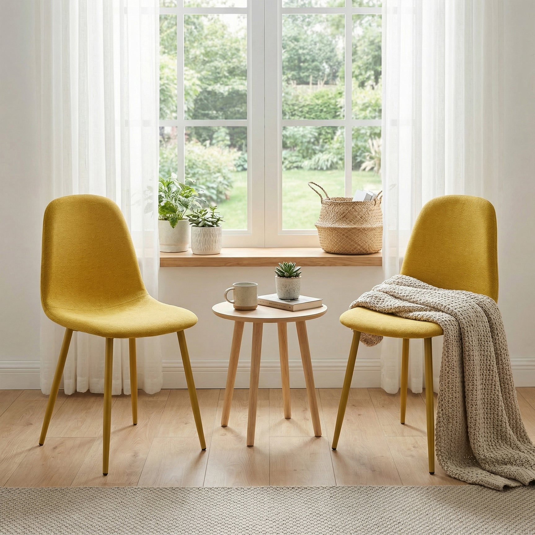 Lot de 8 chaises de salle à manger en tissu jaune doux, chaises de détente avec dossier et pieds métalliques assortis scandinave - CHARLTON