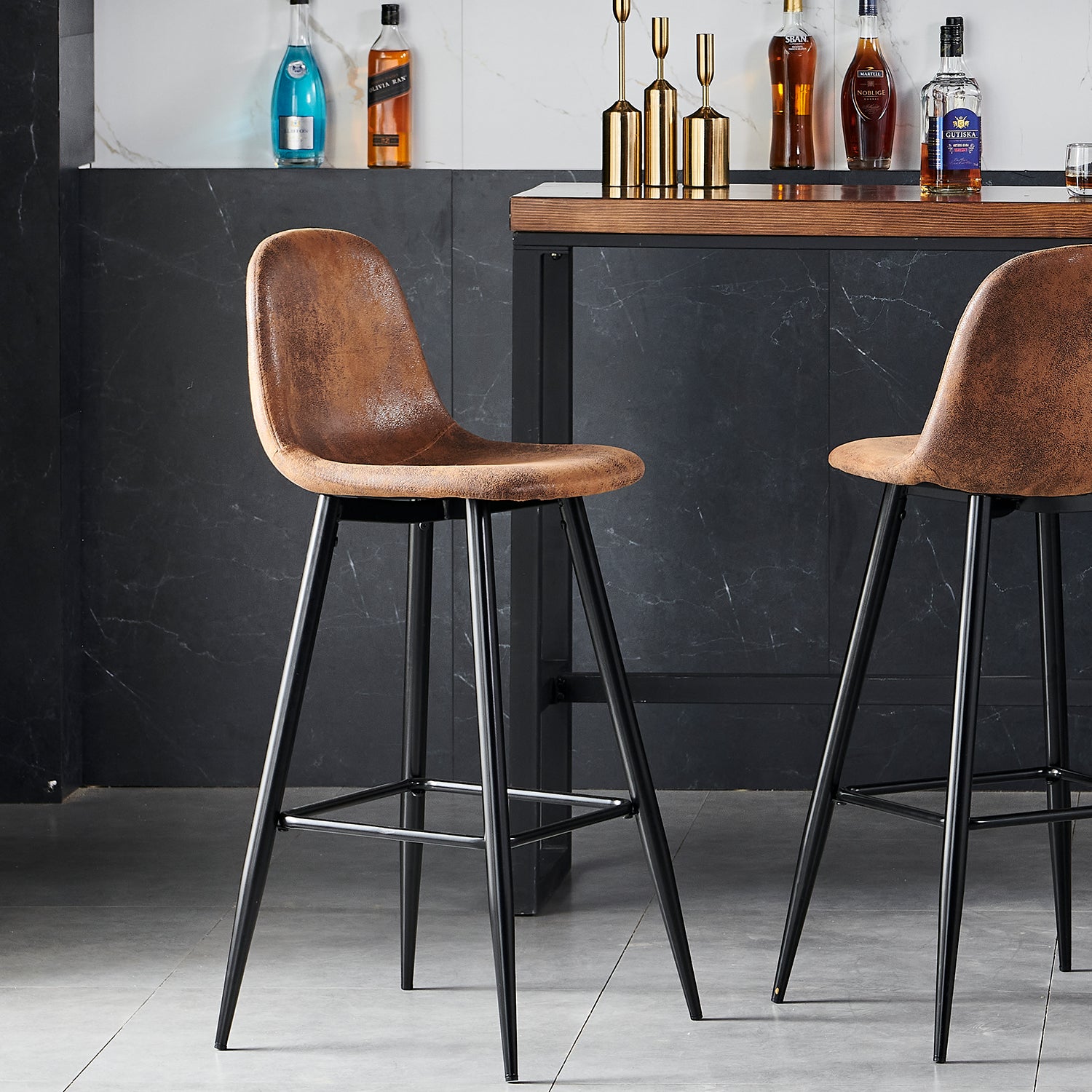 Set von 2 Industrie -Barhockern mit Wildlederdatei - Charlton Bar