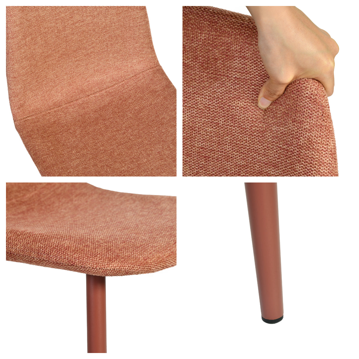 Lot de 4 chaises de salle à manger en tissu rouge doux, chaises de détente avec dossier et pieds métalliques assortis scandinave - CHARLTON