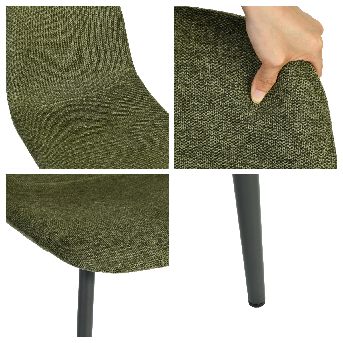 Lot de 4 chaises de salle à manger en tissu vert doux, chaises de détente avec dossier et pieds métalliques assortis scandinave - CHARLTON
