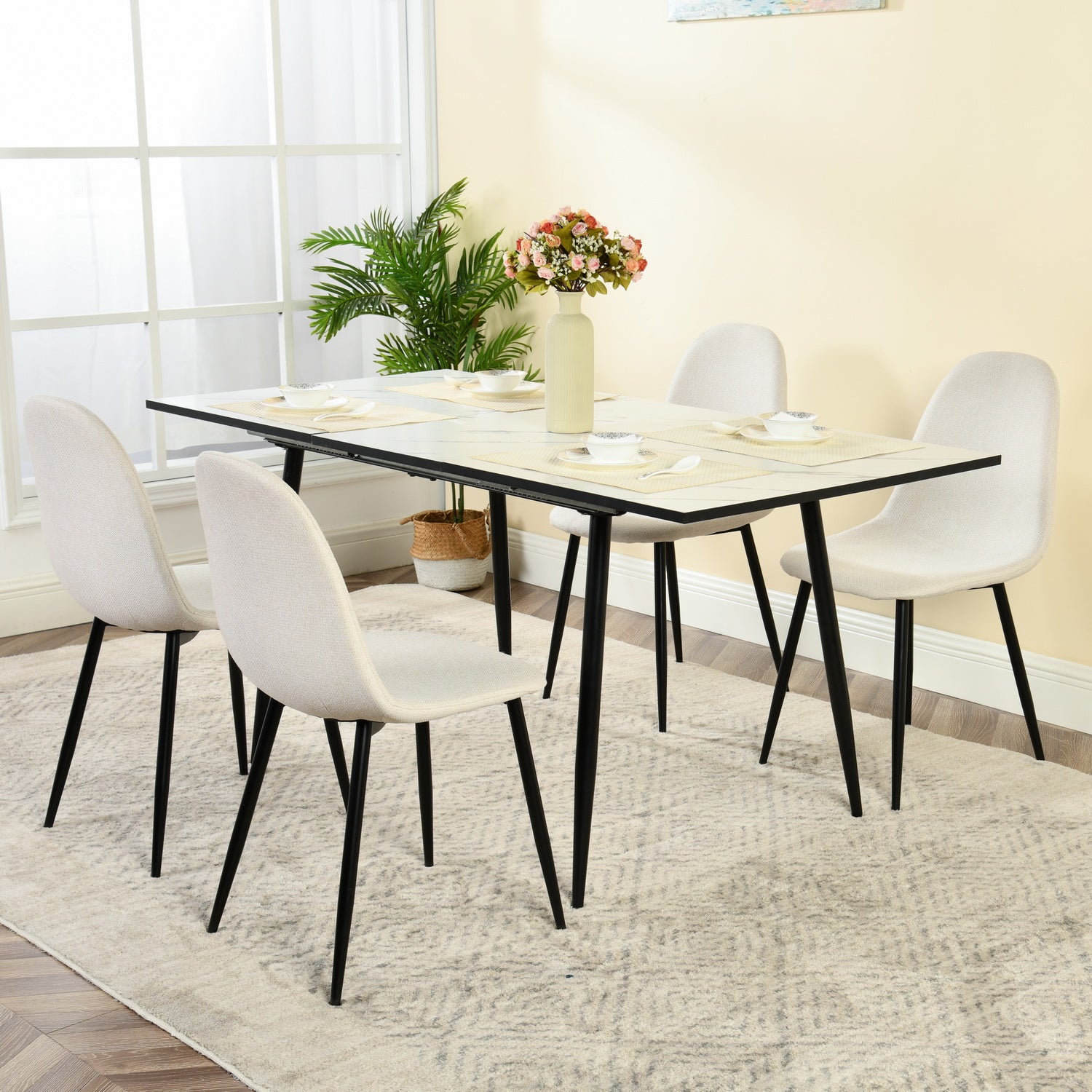 Lot de 4 chaises de salle à manger scandinaves en tissu beige - CHARLTON