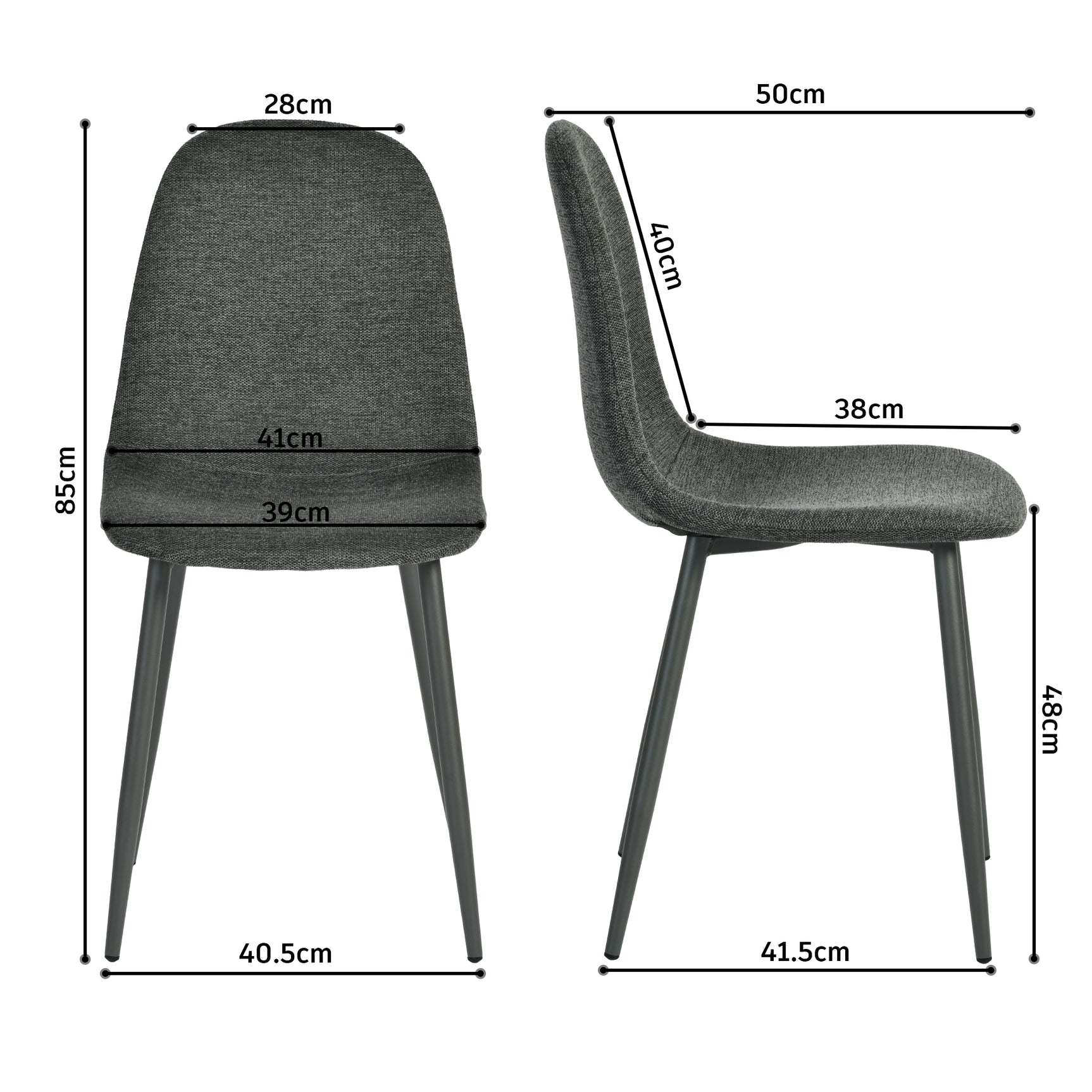 Lot de 4 chaises de salle à manger en tissu gris doux, chaises de détente avec dossier et pieds métalliques assortis scandinave - CHARLTON