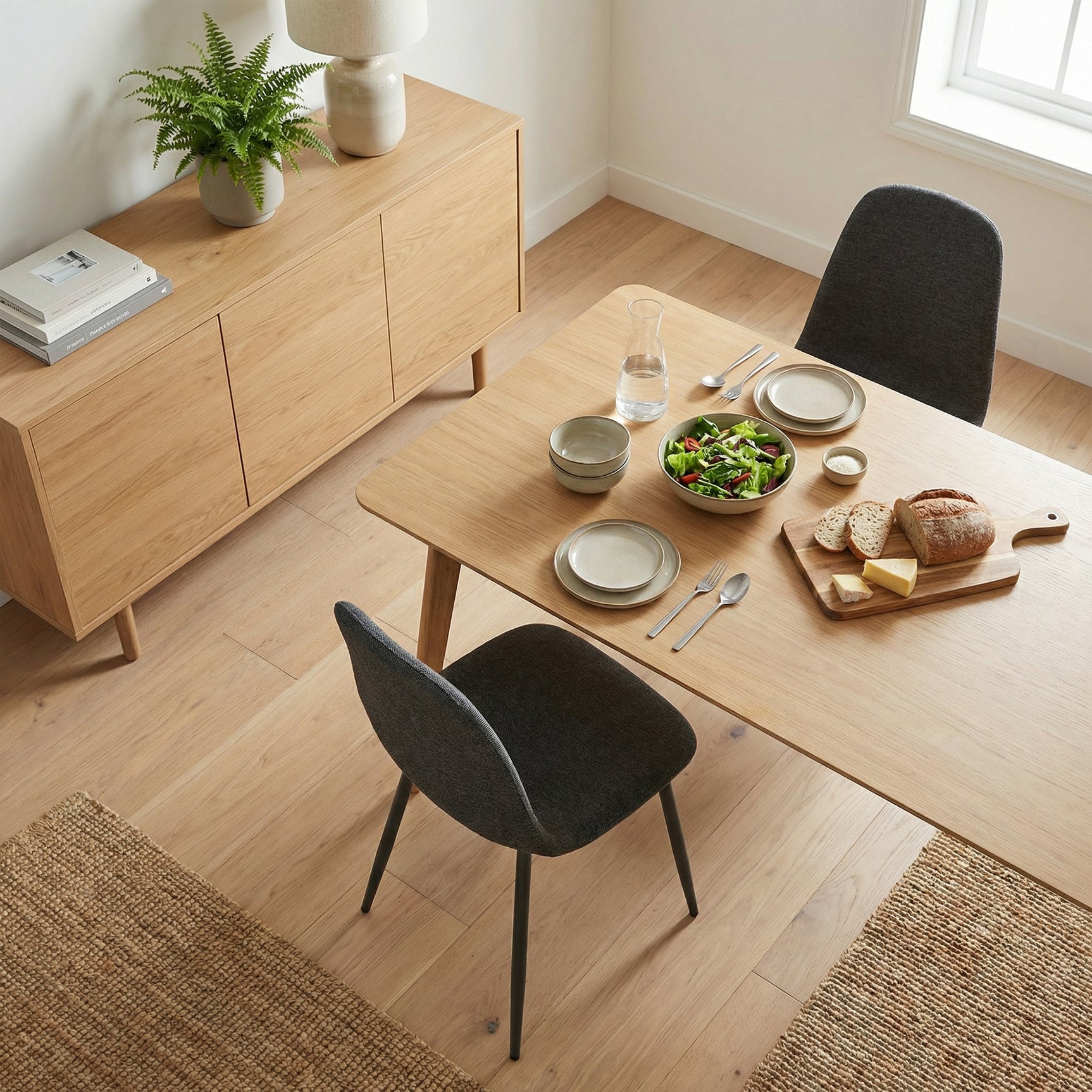 Lot de 4 chaises de salle à manger en tissu gris doux, chaises de détente avec dossier et pieds métalliques assortis scandinave - CHARLTON