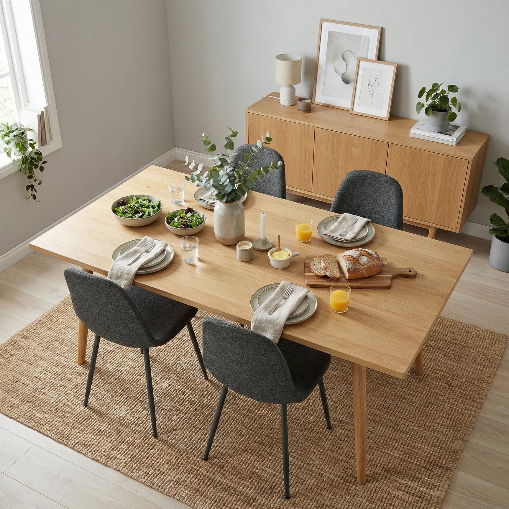 Lot de 4 chaises de salle à manger en tissu gris doux, chaises de détente avec dossier et pieds métalliques assortis scandinave - CHARLTON