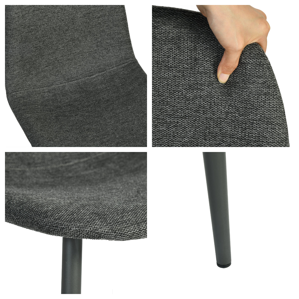 Lot de 4 chaises de salle à manger en tissu gris doux, chaises de détente avec dossier et pieds métalliques assortis scandinave - CHARLTON