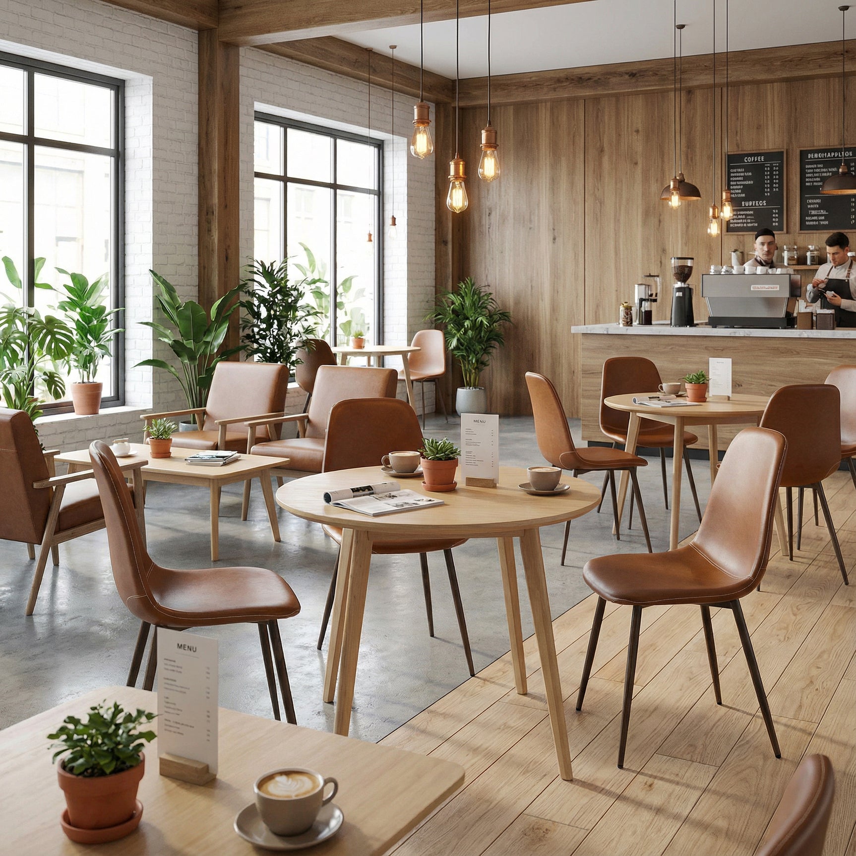 Lot de 6 chaises de salle à manger industriel en PU avec pieds en métal noir, marron - CHARLTON PU