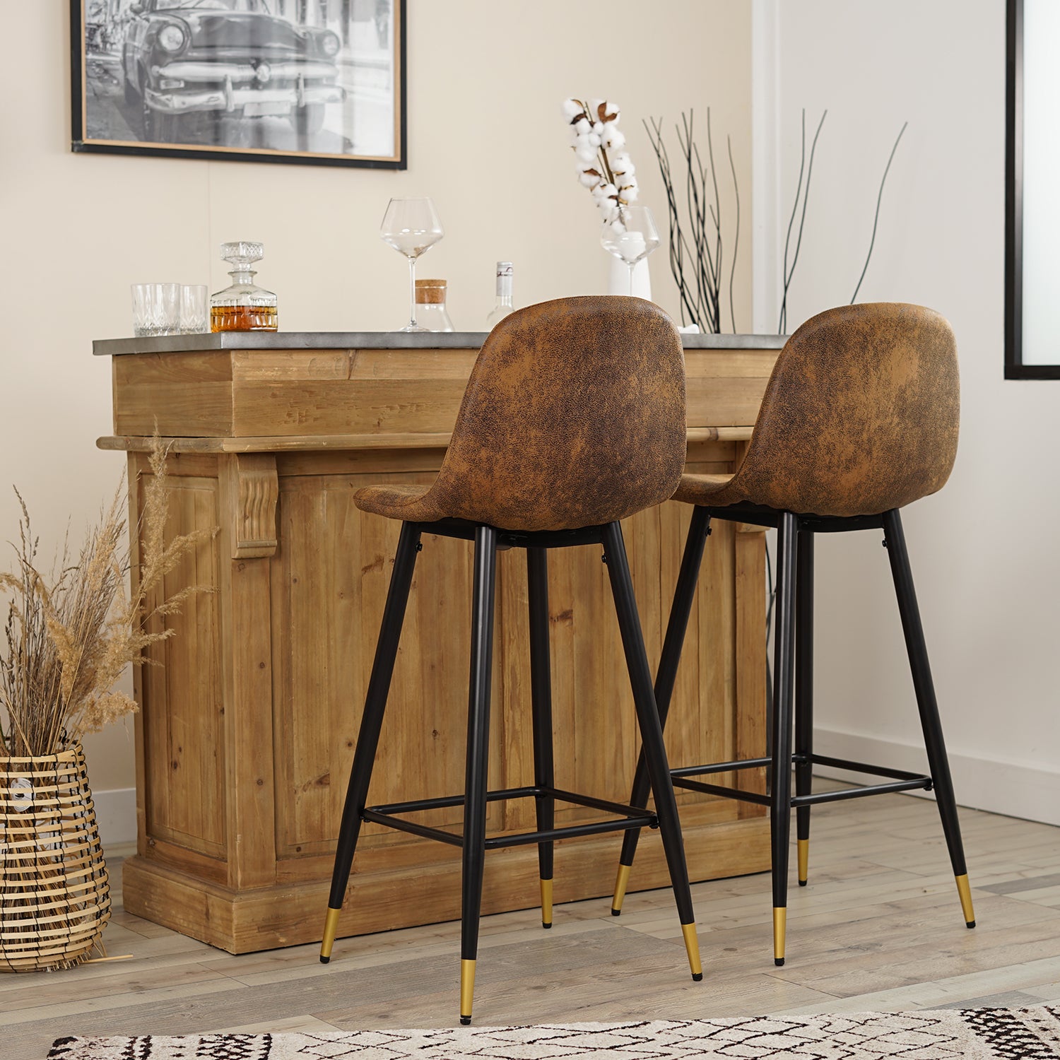 Set von 6 Industrial Bar Stools mit Wildlederdatei - Charlton Bar
