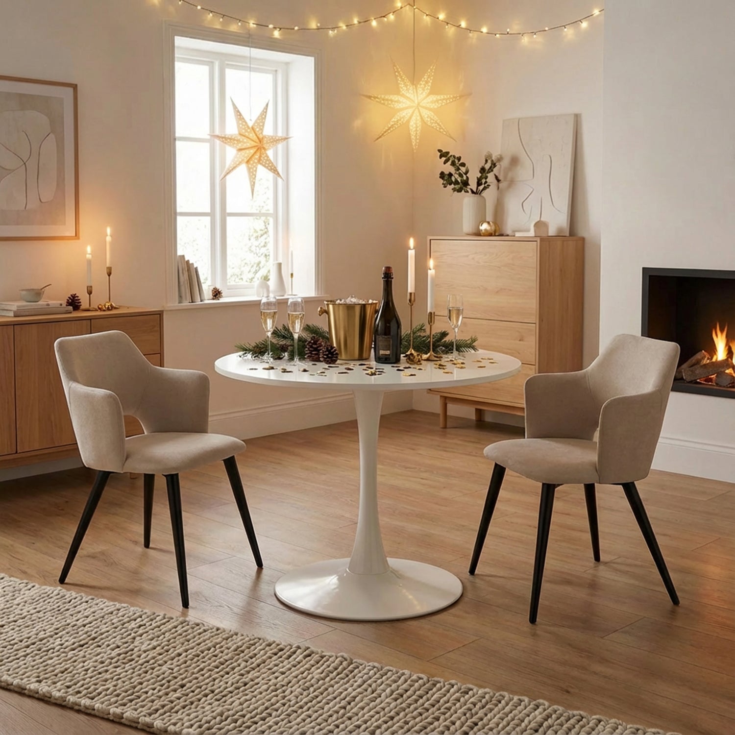 Lot de 2 fauteuils de salle à manger scandinaves avec accoudoirs en tissu beige - AKANJI