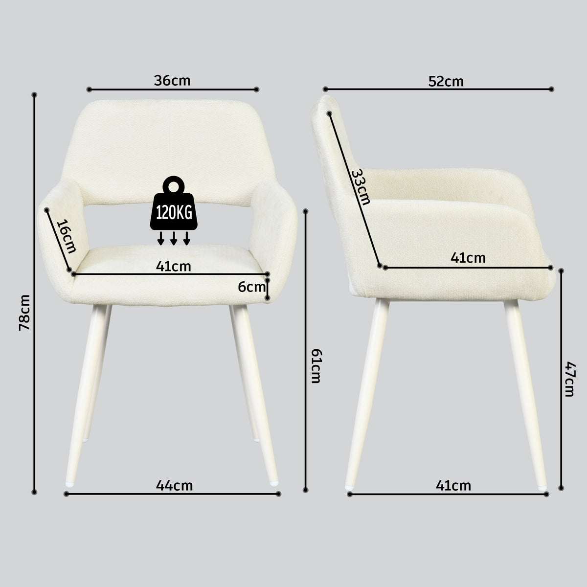 Lot de 2 fauteuils de salle à manger scandinaves avec accoudoirs en chenille beige- CROMWELL