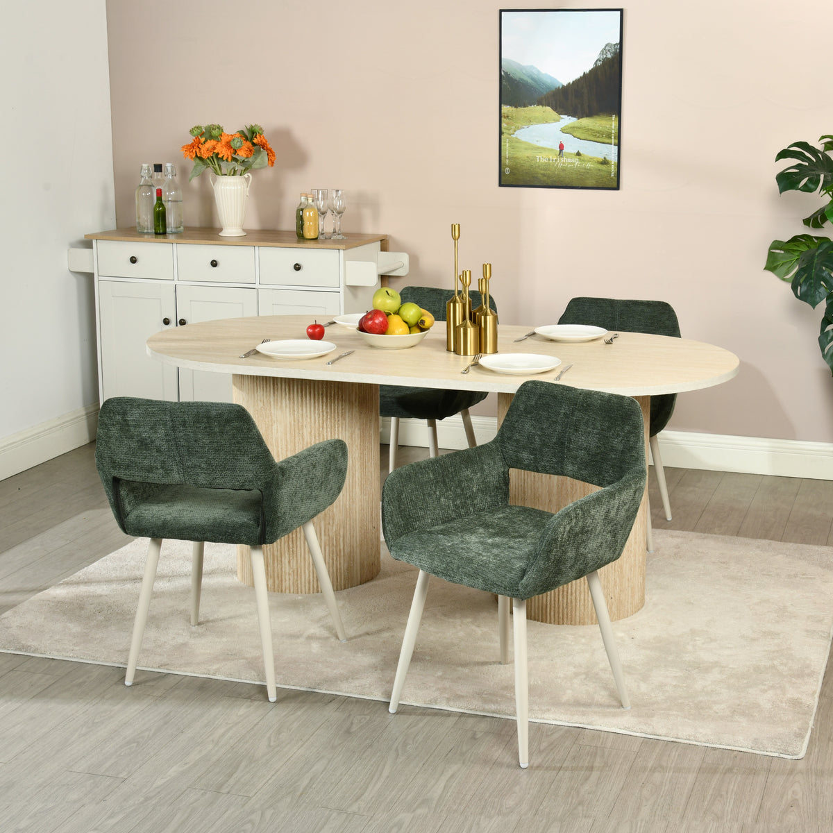 Lot de 2 fauteuils de salle à manger scandinaves avec accoudoirs en chenille vert- CROMWELL