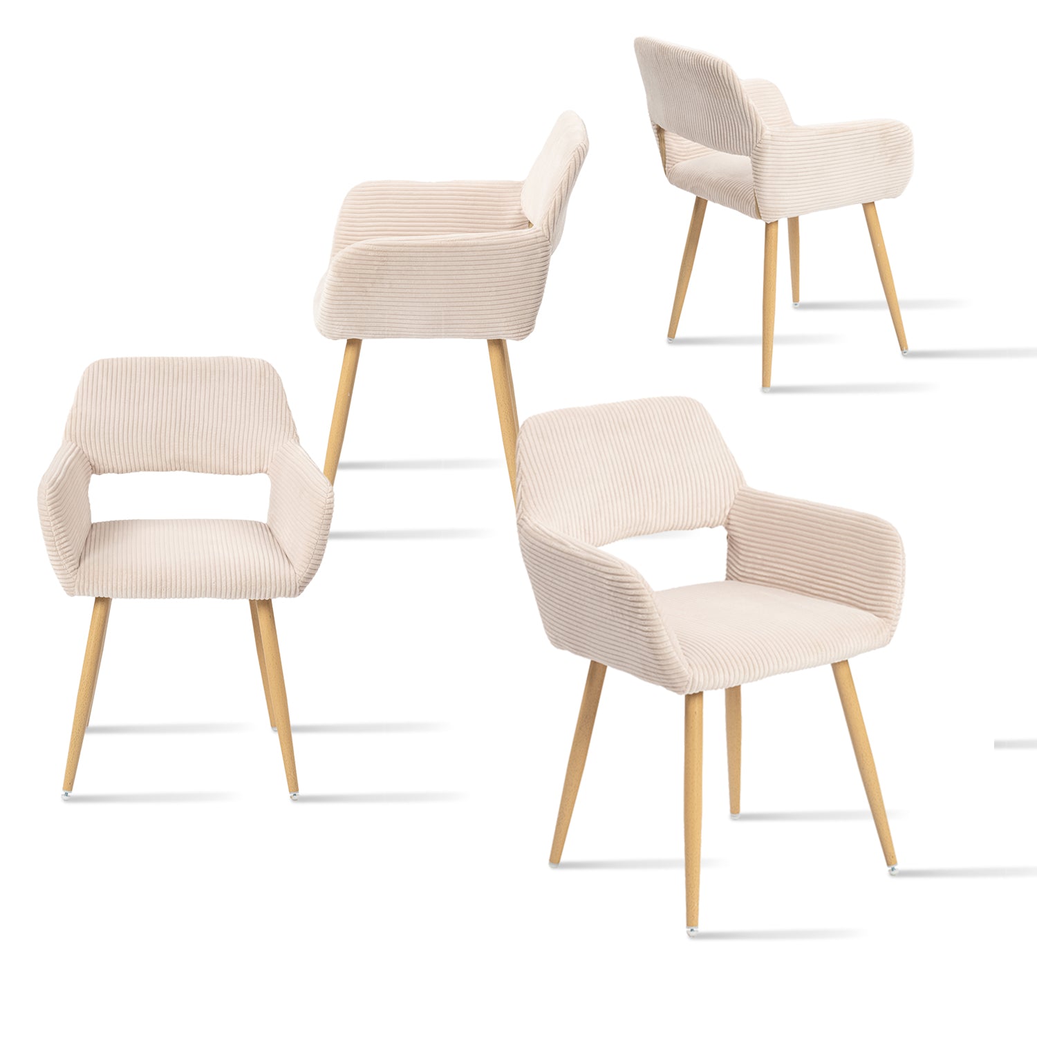 Set von 4 skandinavischen Esszimmer Sesseln mit beige Samtarmlehnen - Cromwell Cord