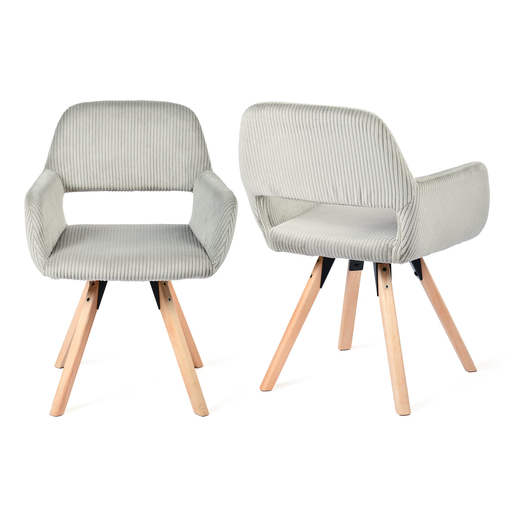 2 skandinavische Esstühle, die in grau gerippter Samt mit Armlehnen - Cromwell Mid drehen