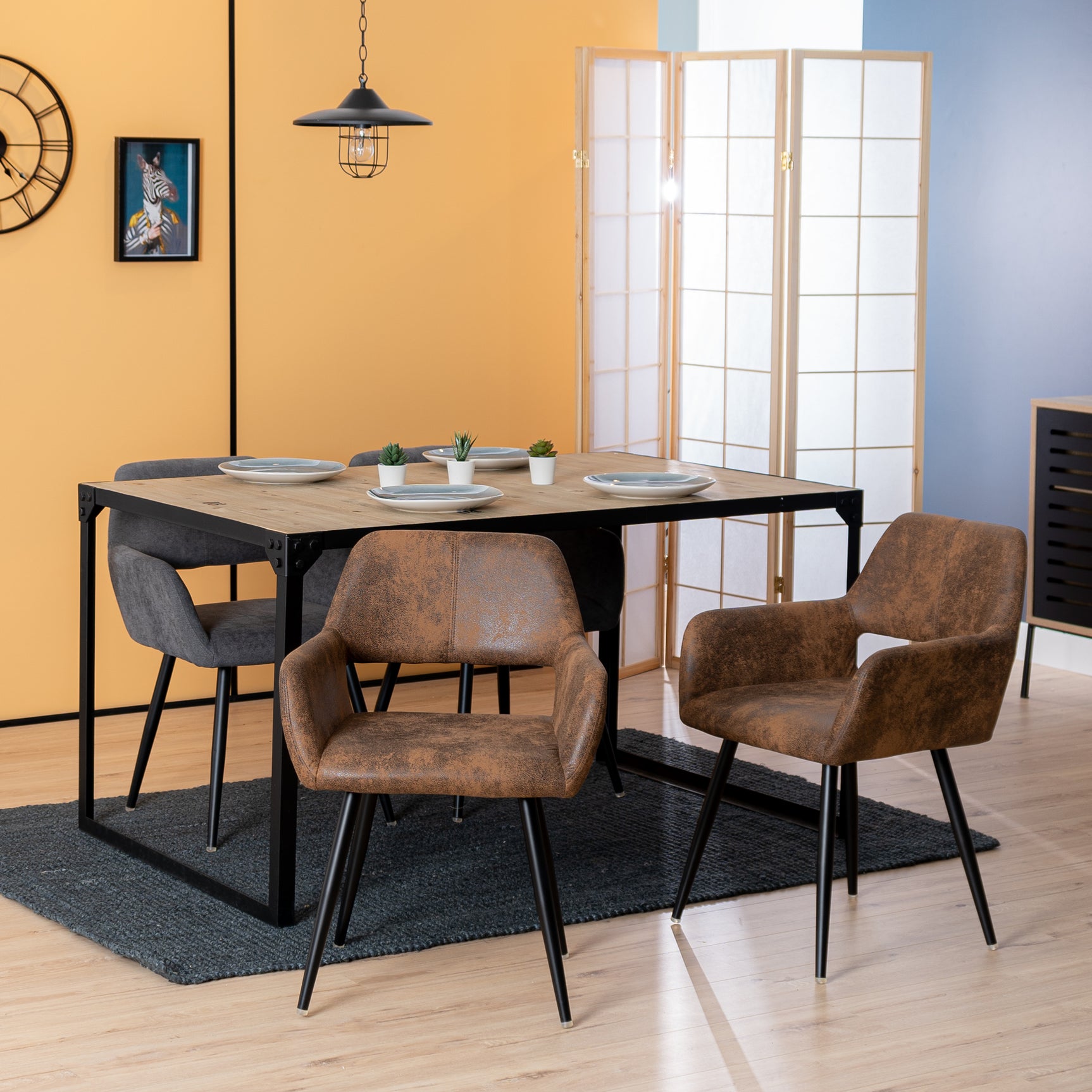Set of 2 industrial dining chairs with suede armrests - Cromwell