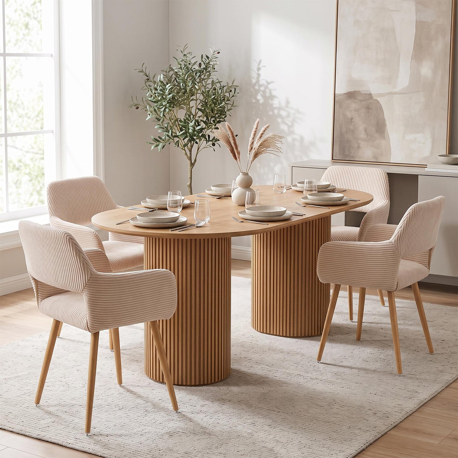 Set of 4 Scandinavian dining room armchairs with beige velvet armrests - Cromwell Corduroy