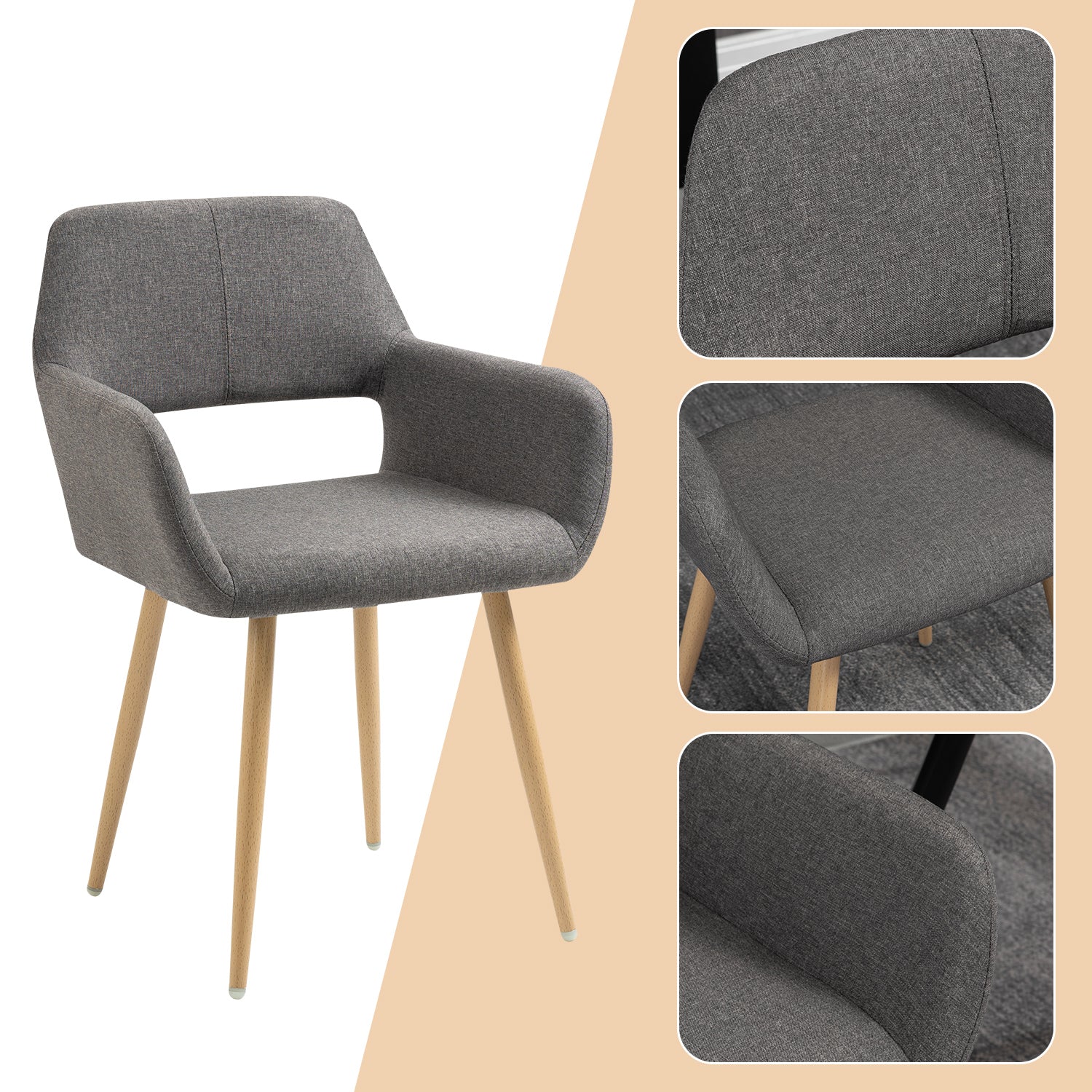 Set aus 4 skandinavischen Esszimmersesseln mit grauen Cord-Armlehnen – CROMWELL CORDUROY