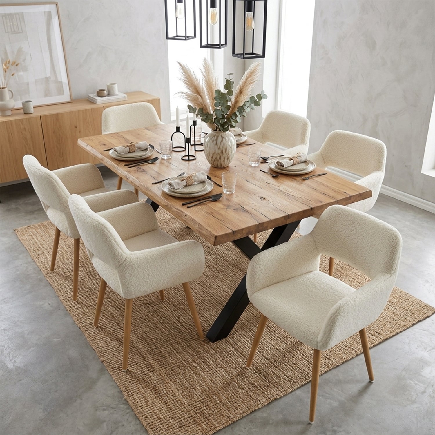 Set von 6 skandinavischen Esszimmer Sesseln mit Armlehnen in Beige Bock Sheep - Cromwell