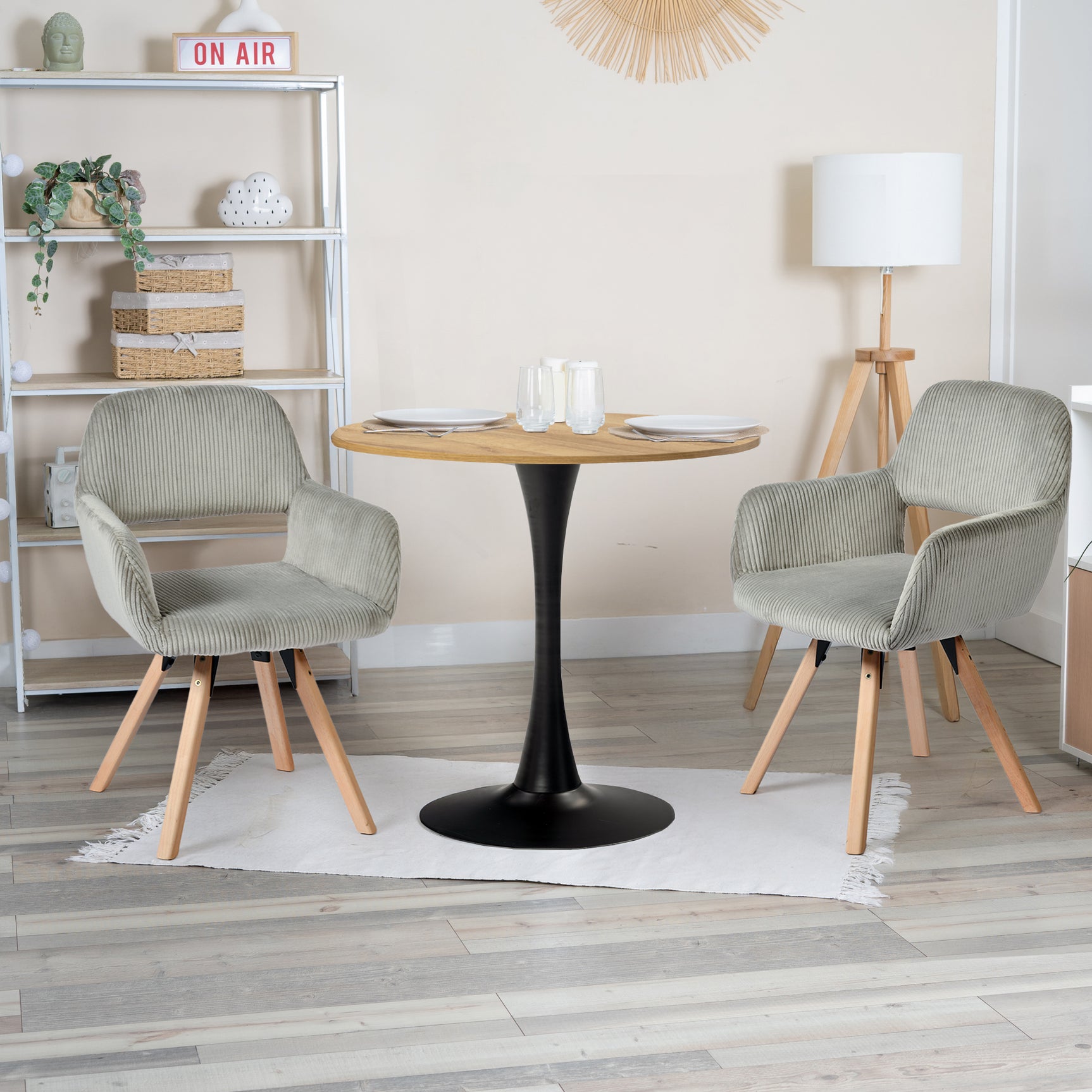 Lot de 6 fauteuils de salle à manger scandinaves pivotantes en velours côtelé gris avec accoudoirs - CROMWELL MID