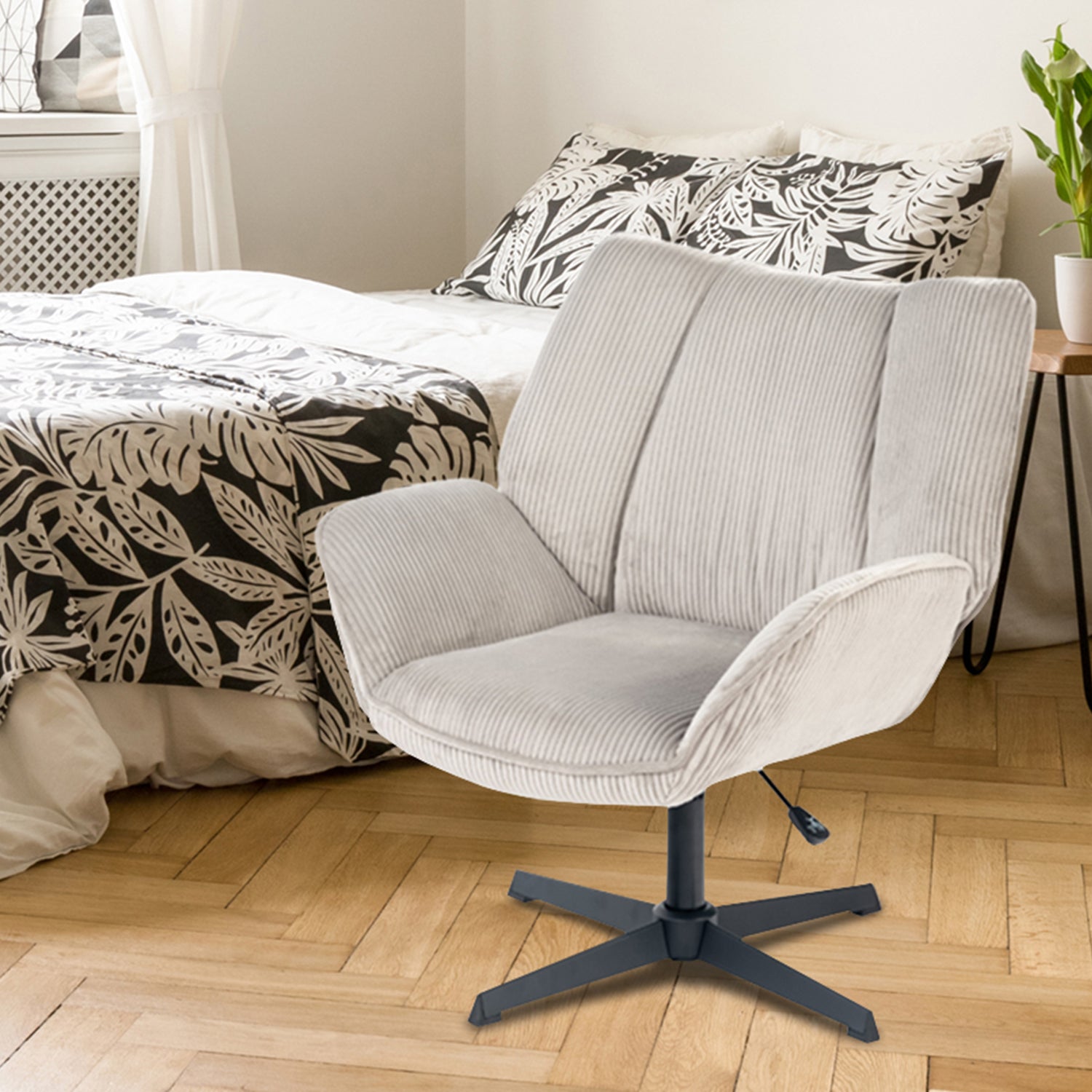 Drehbarer, verstellbarer Freizeitsessel mit grauen Cord-Armlehnen – DUROTHIL