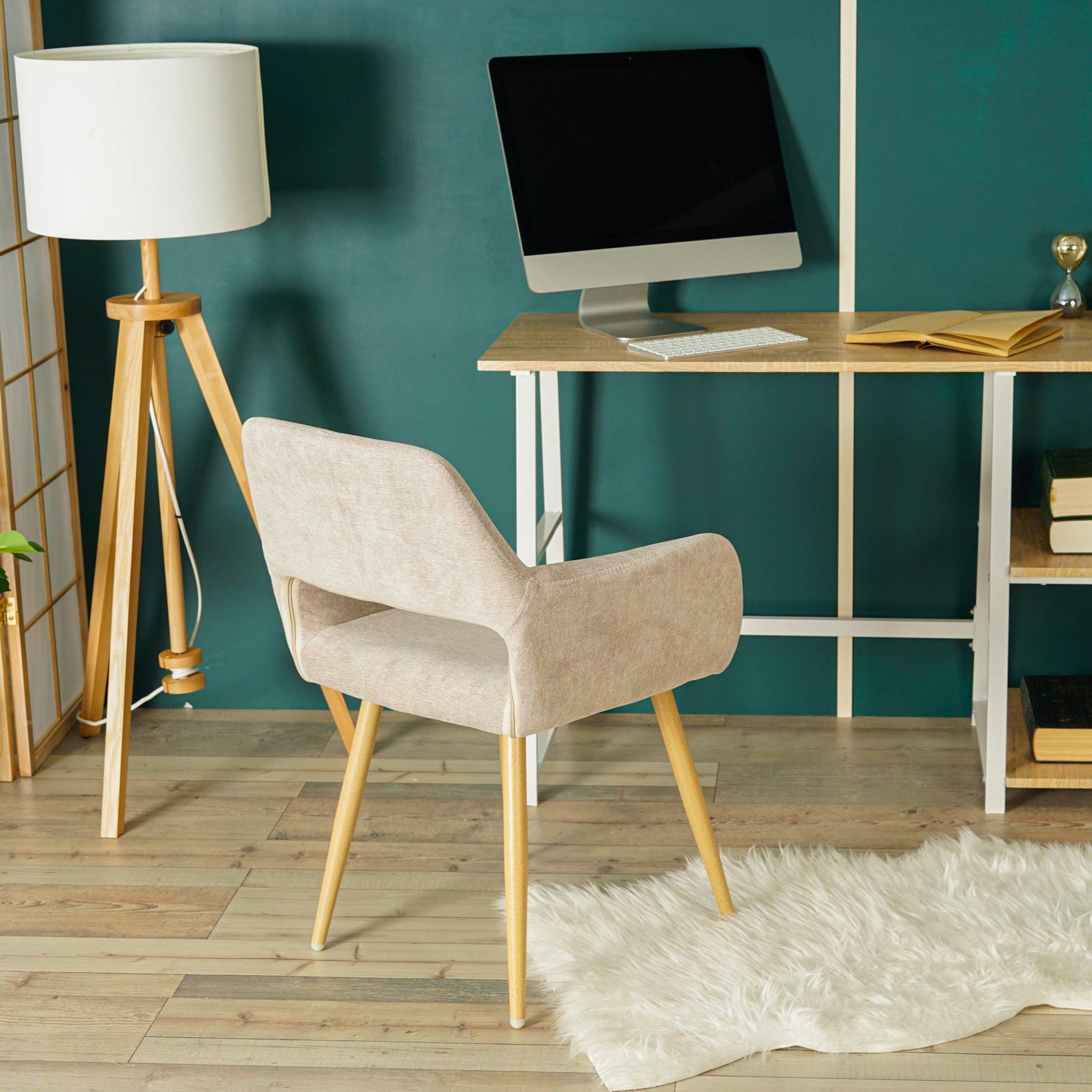 Lot de 4 fauteuils de salle à manger scandinaves avec accoudoirs en tissu beige - CROMWELL