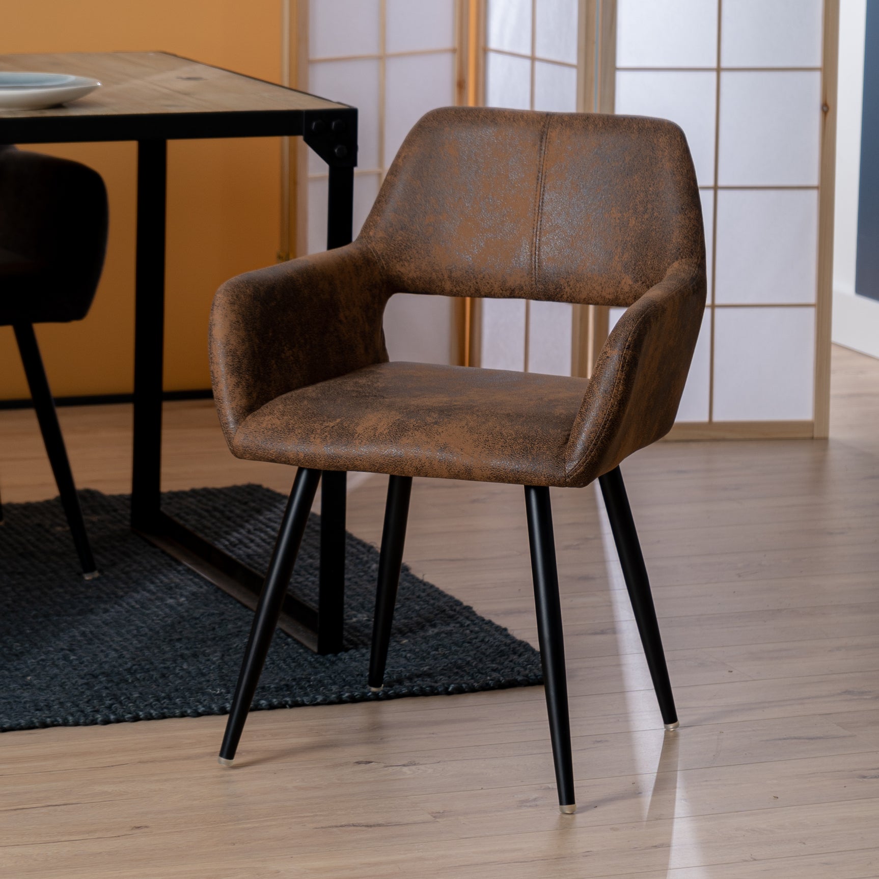 Lot de 2 fauteuils de salle à manger industriels avec accoudoirs en suédine - CROMWELL