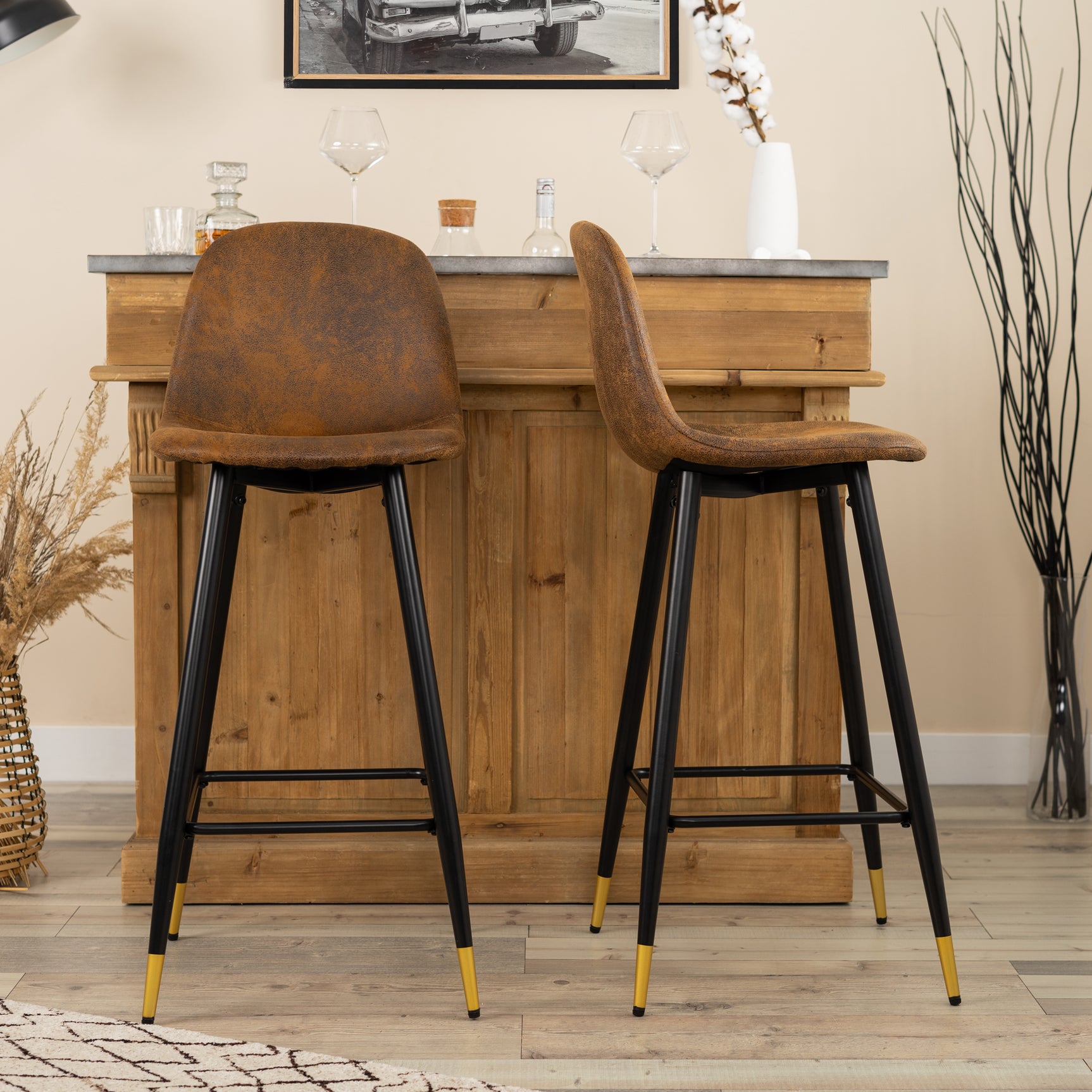 Set mit 2 industriellen Barhockern mit Wildlederrücken – CHARLTON BAR