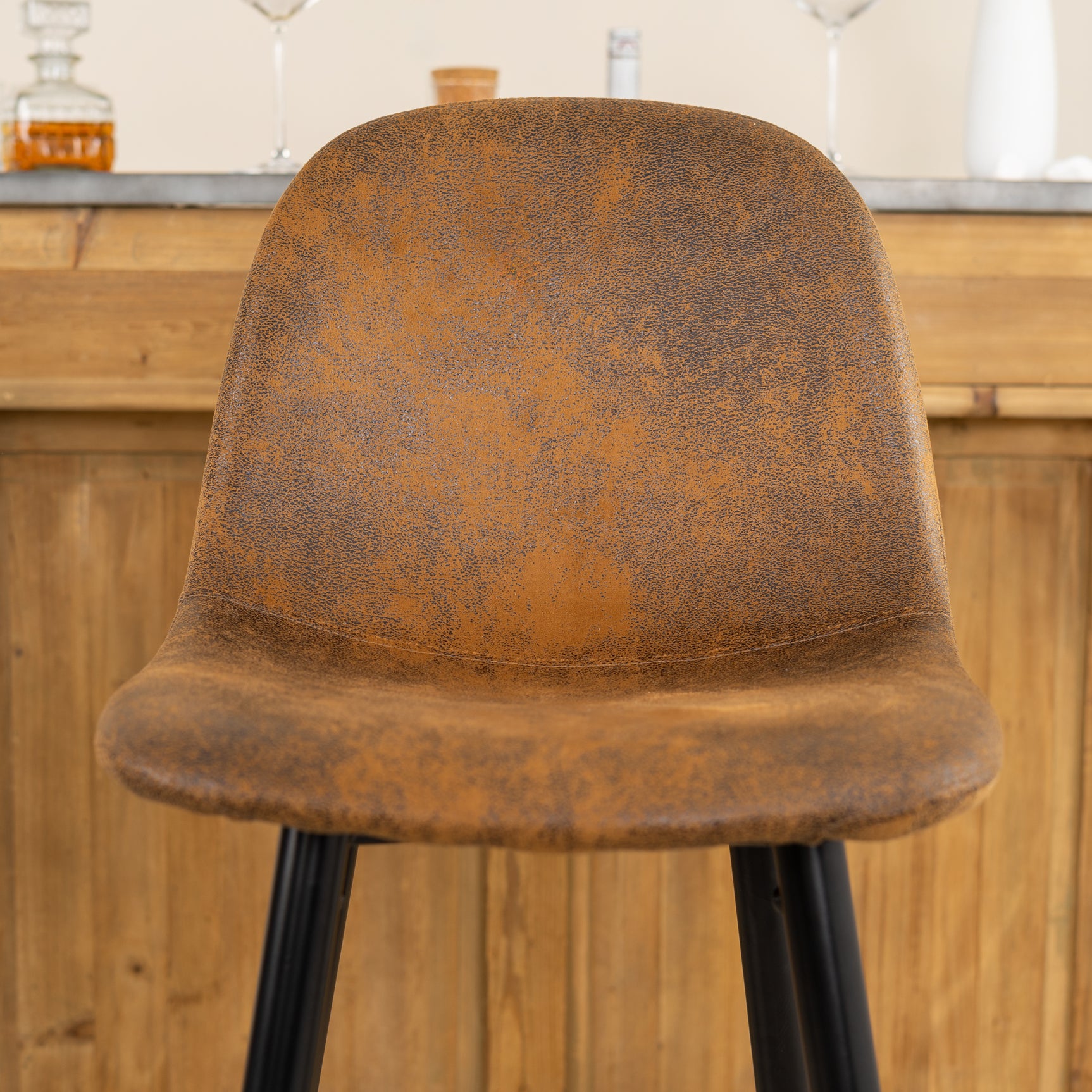 Set mit 2 industriellen Barhockern mit Wildlederrücken – CHARLTON BAR