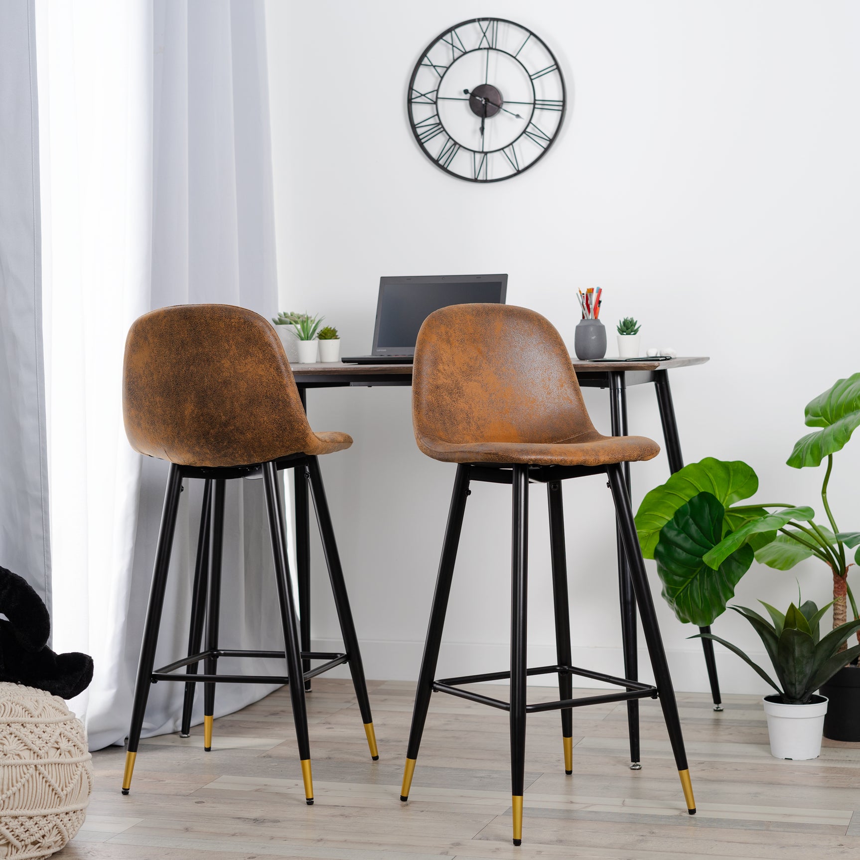 Set mit 2 industriellen Barhockern mit Wildlederrücken – CHARLTON BAR