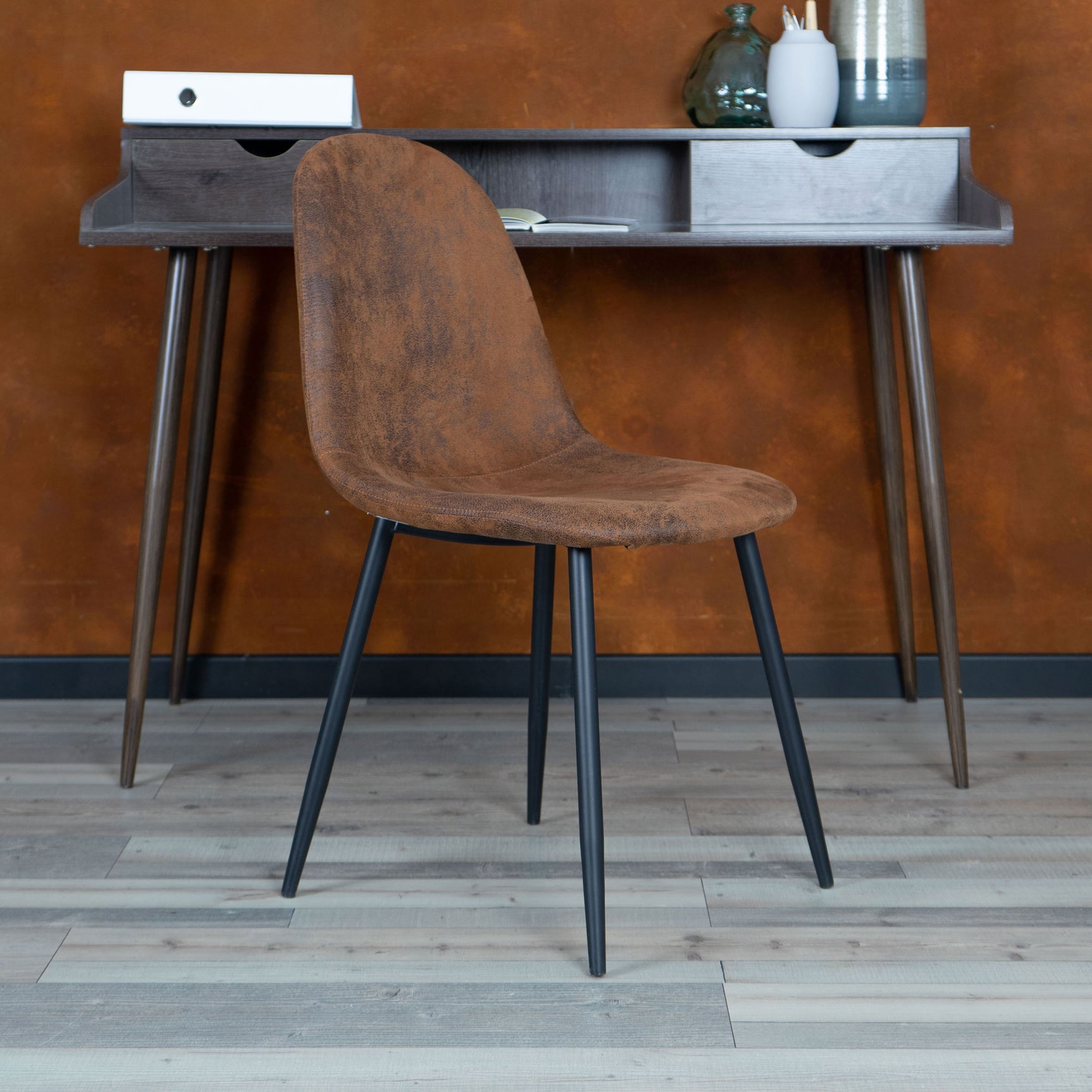 Lot de 4 chaises de salle à manger industrielles en suédine - CHARLTON