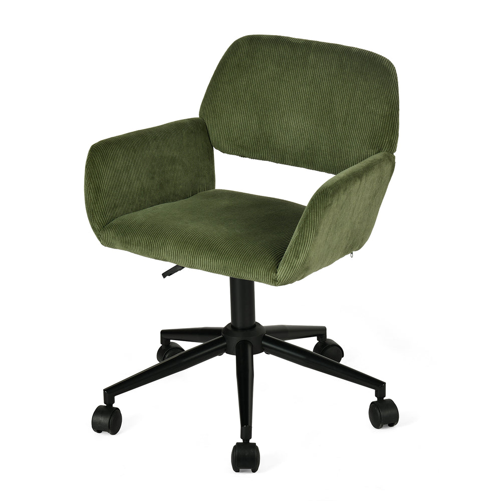 Office office chair in olive green ribbed, height adjustable, 360 ° rotation - Ross