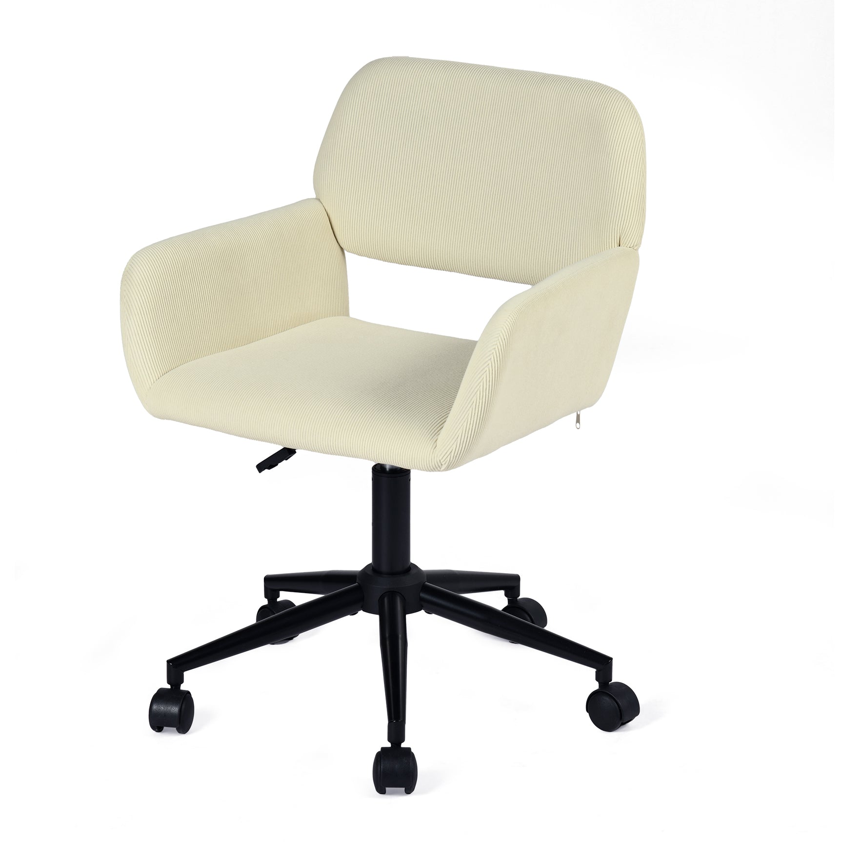 Beige ribbed velvet office chair, height adjustable, 360 ° rotation - Ross