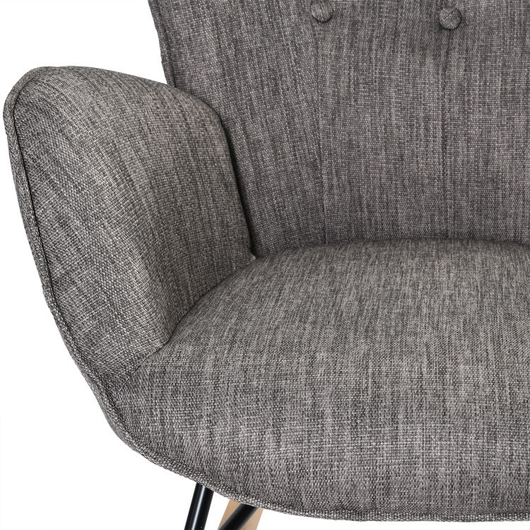 Fauteuil à bascule allaitement scandinave avec accoudoirs en tissu gris foncé capitonné - EPPING