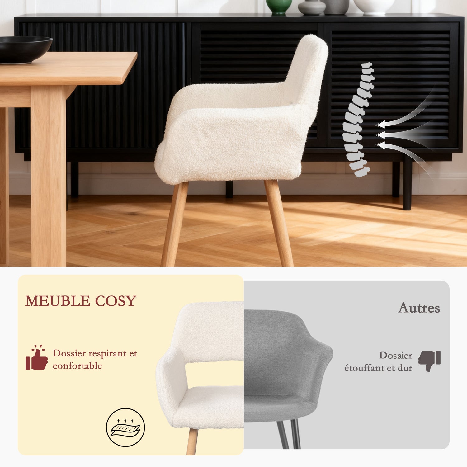 2 skandinavische Esszimmer Sessel mit Armlehnen im Beige Boulette Stoff - Cromwell