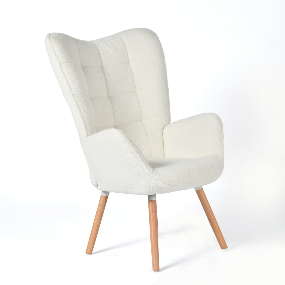 Scandinavian armchair with armrests in sheep sheeptock fabric beige with stitching - Funkel