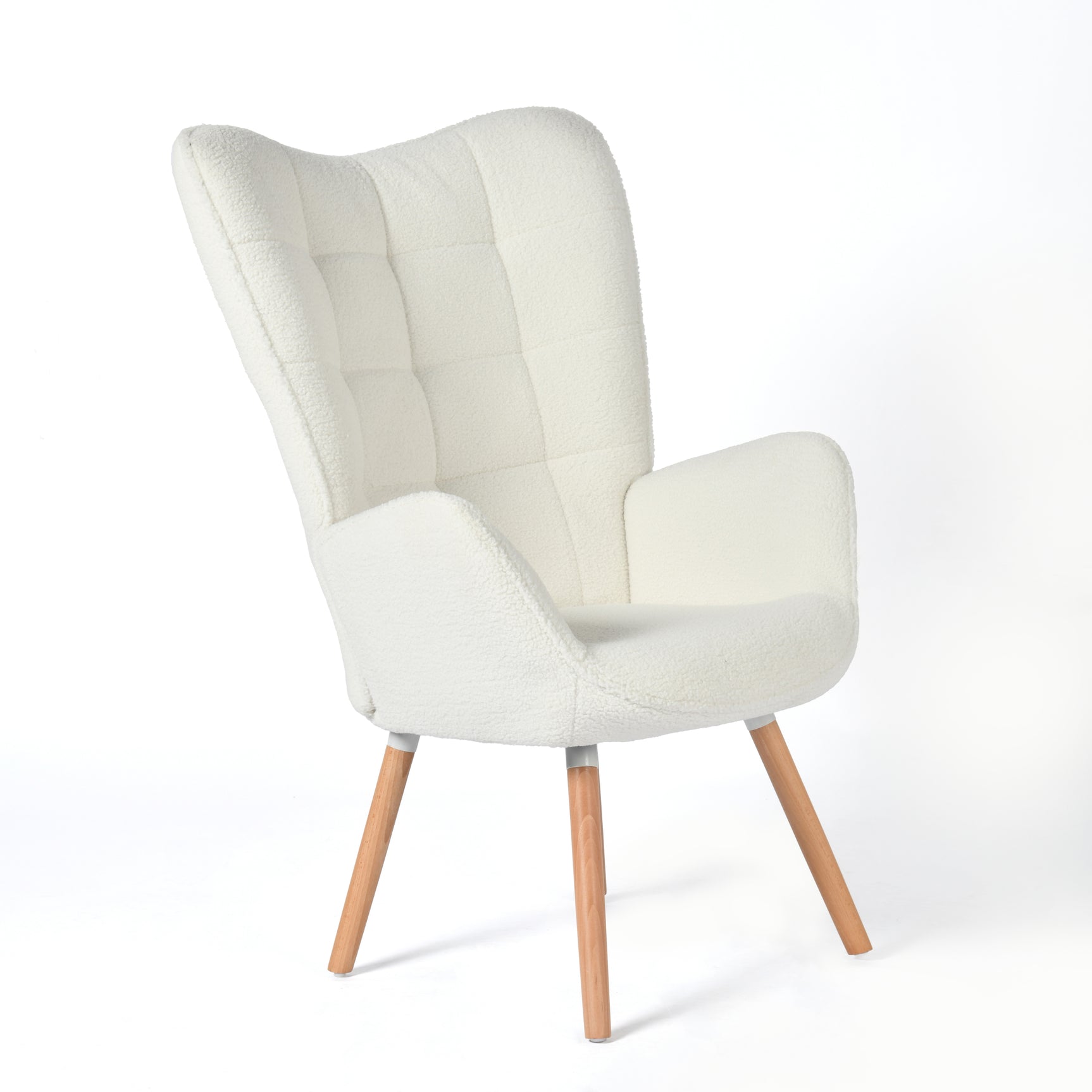 Scandinavian armchair with armrests in sheep sheeptock fabric beige with stitching - Funkel