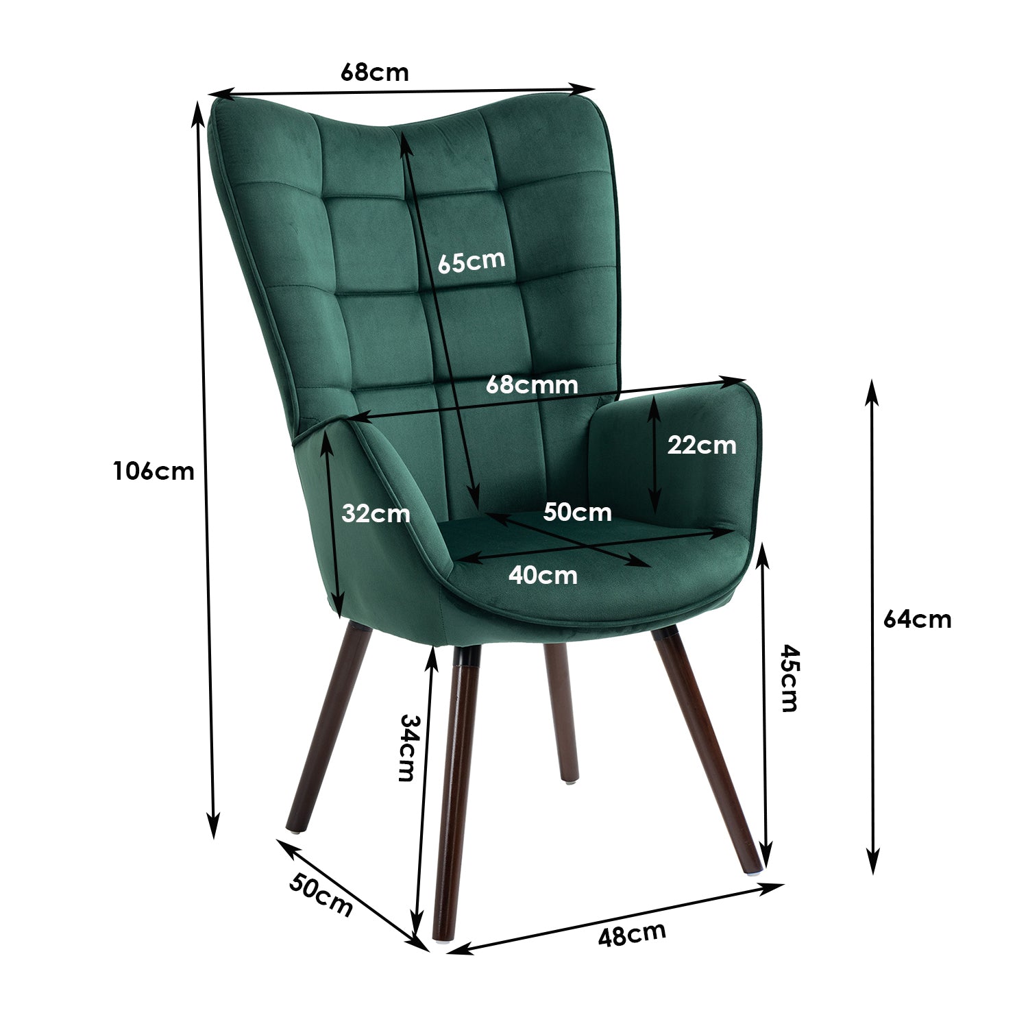 Fauteuil scandinave avec accoudoirs en velours vert à surpiqûres - FUNKEL