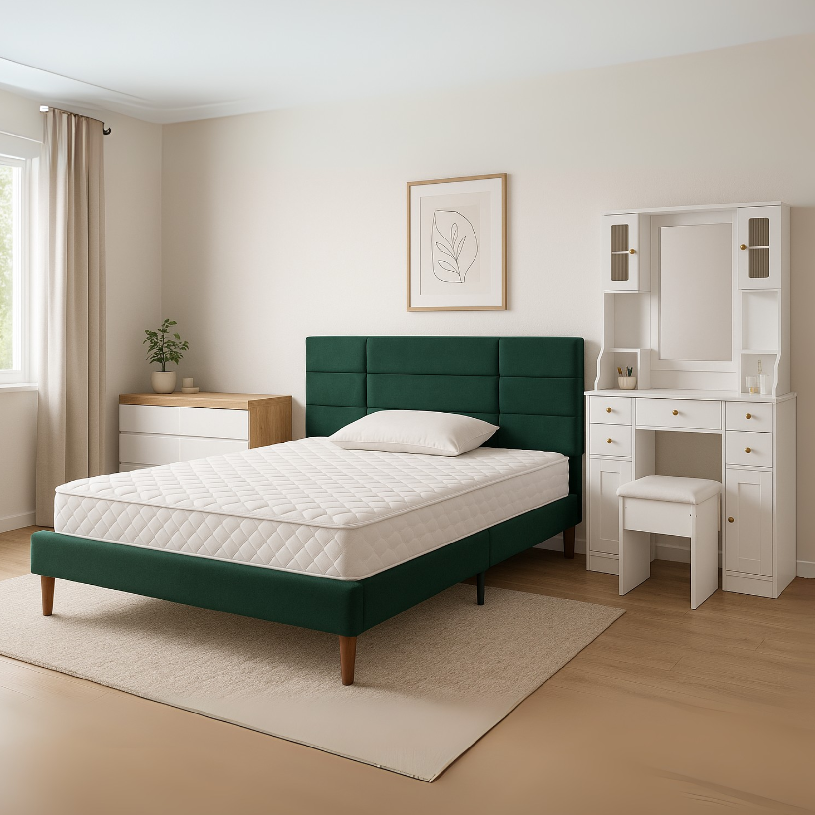 Commode blanche et chêne en panneau de particules E1 avec 6 tiroirs spacieux