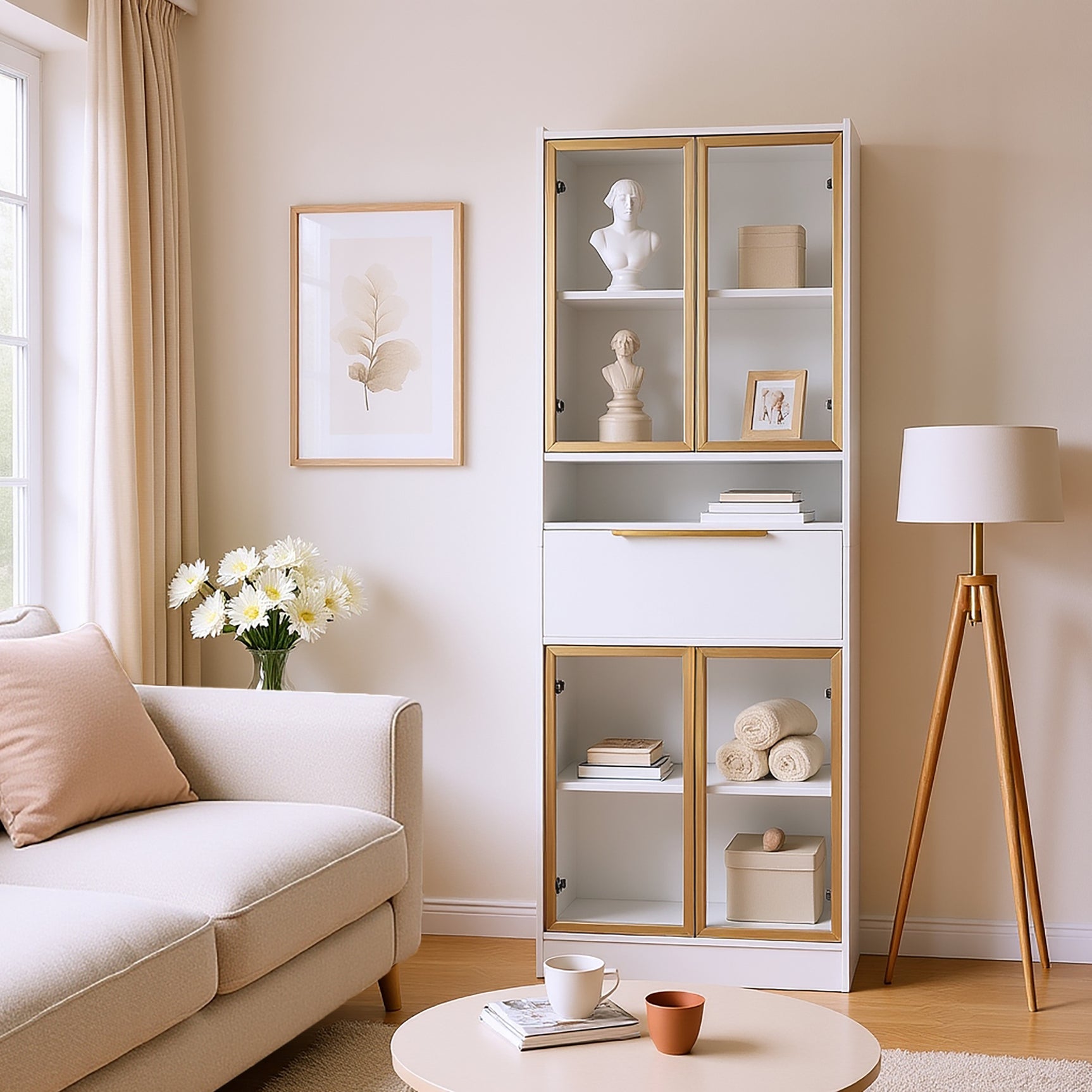 Haut meuble blanc moderne avec LED 16 couleurs et Bluetooth