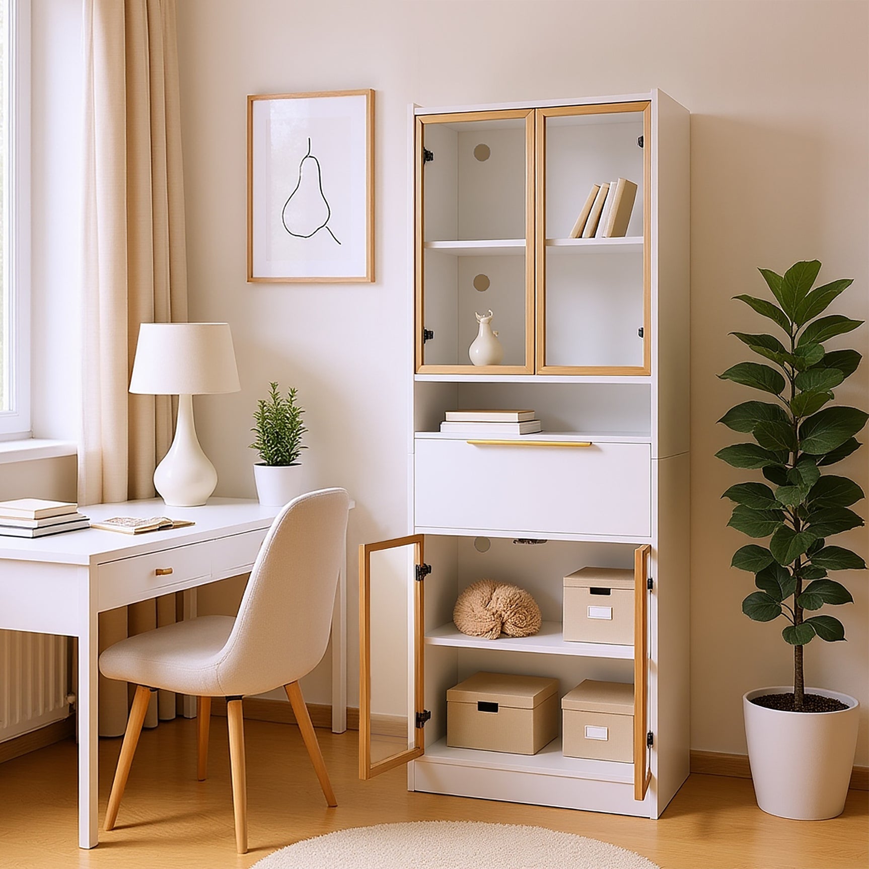 Haut meuble blanc moderne avec LED 16 couleurs et Bluetooth