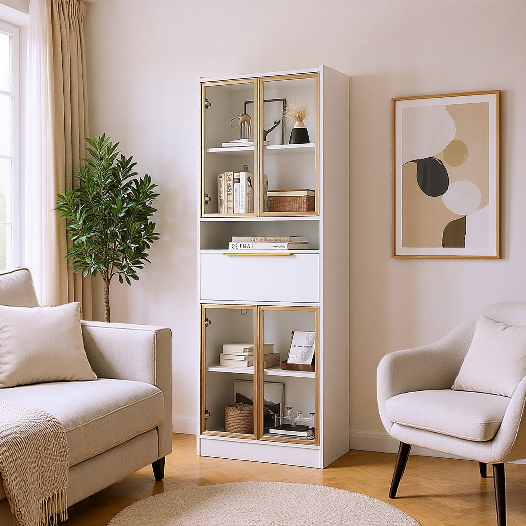 Haut meuble blanc moderne avec LED 16 couleurs et Bluetooth