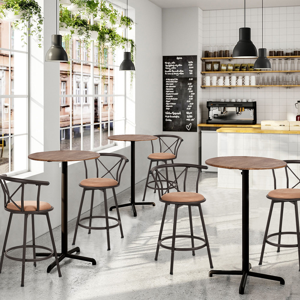 Lot de 4 tabourets de bar industriels pivotants avec dossier en tissu marron - HAILEY 24