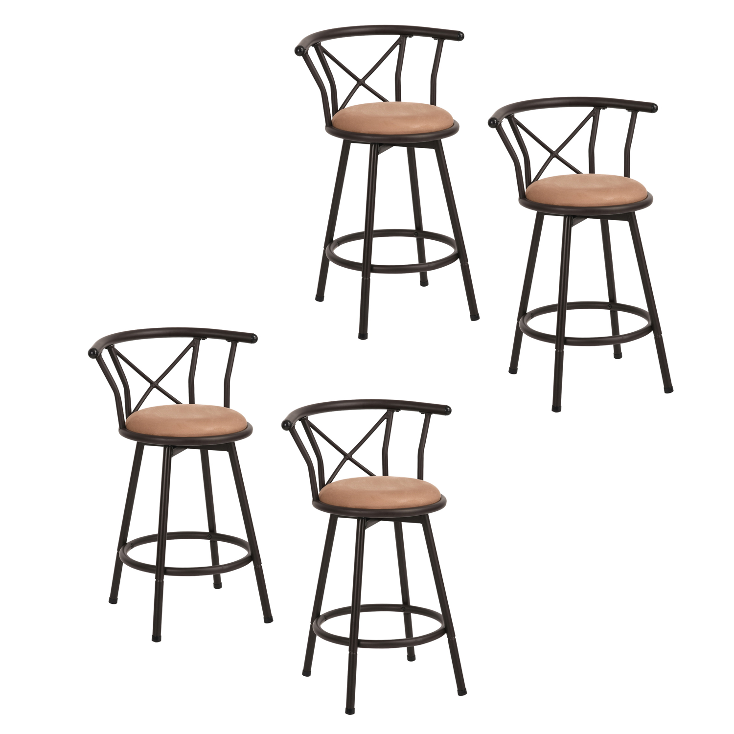 Lot de 4 tabourets de bar industriels pivotants avec dossier en tissu marron - HAILEY 24