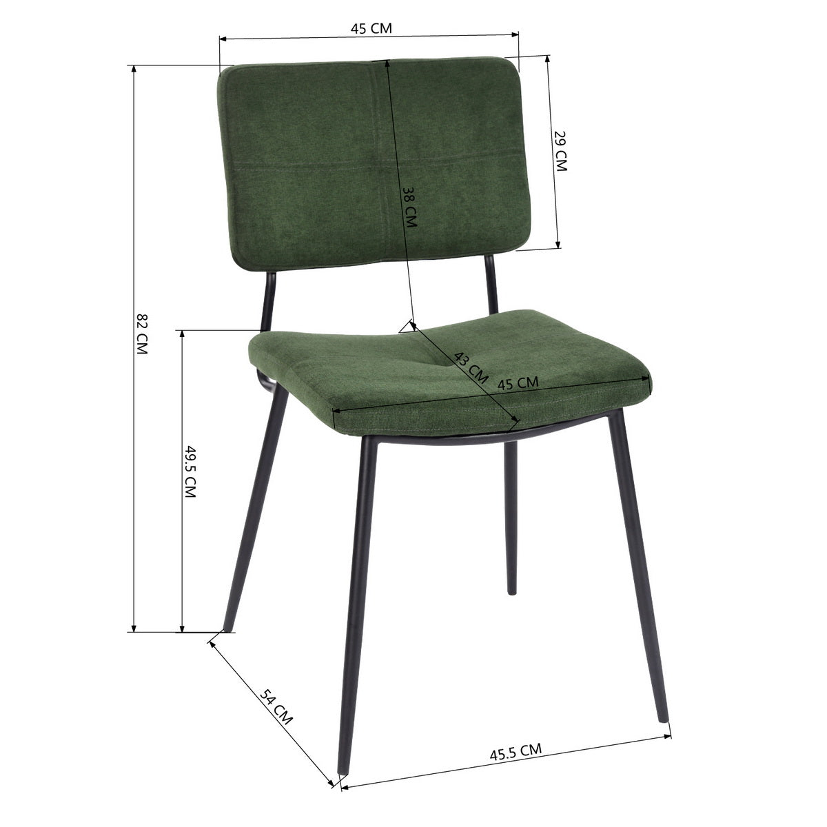 Lot de 2 chaises de salle à manger industrielles en tissu vert - KAROMI