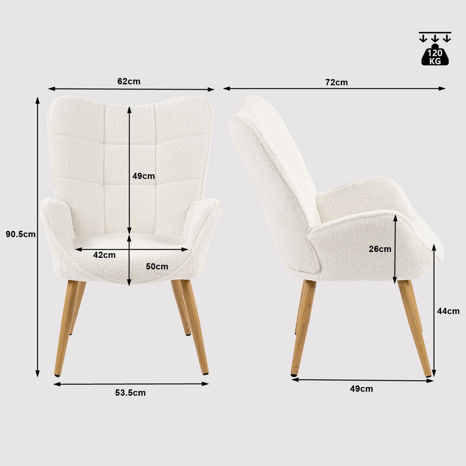 Fauteuil scandinave avec accoudoirs en tissu mouton bouclette beige à surpiqûres - KANAS