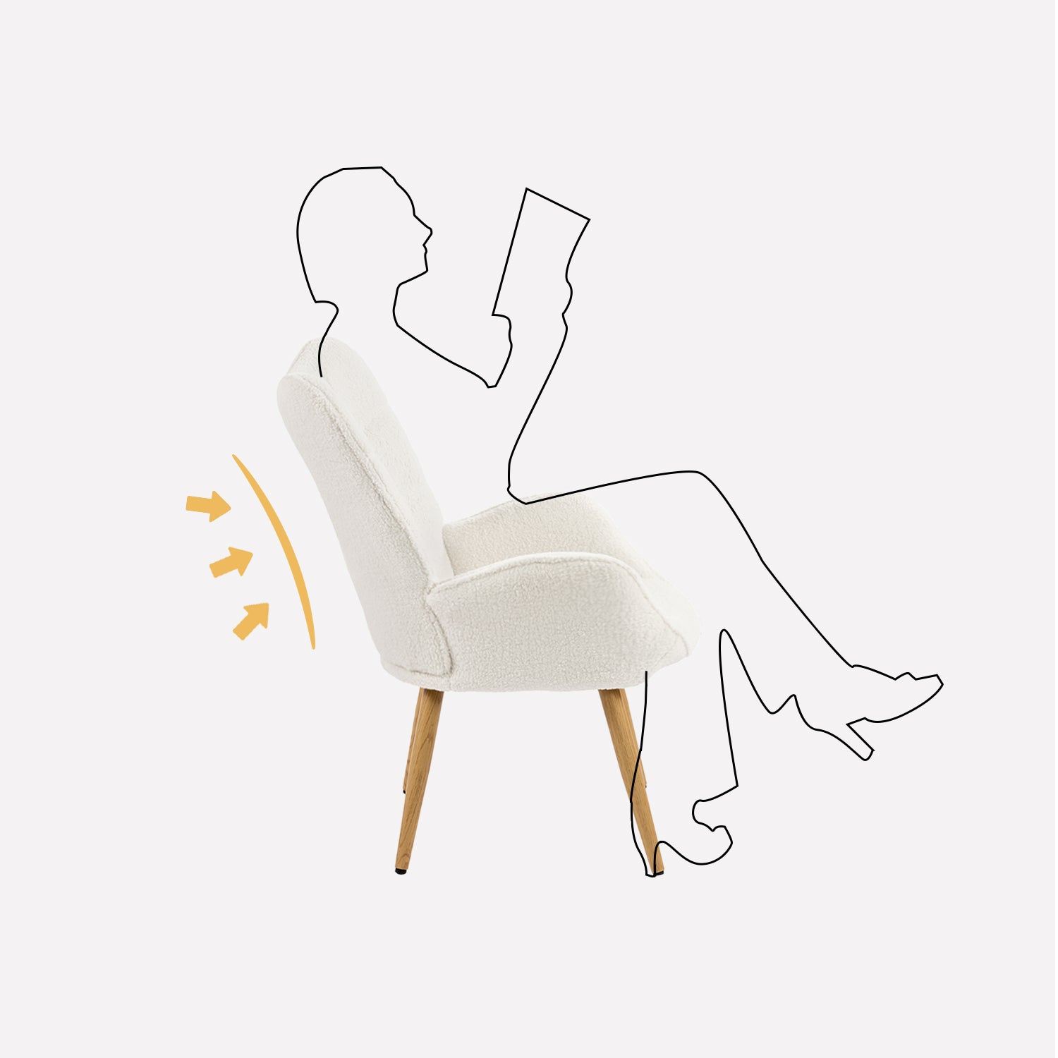 Fauteuil scandinave avec accoudoirs en tissu mouton bouclette beige à surpiqûres - KANAS