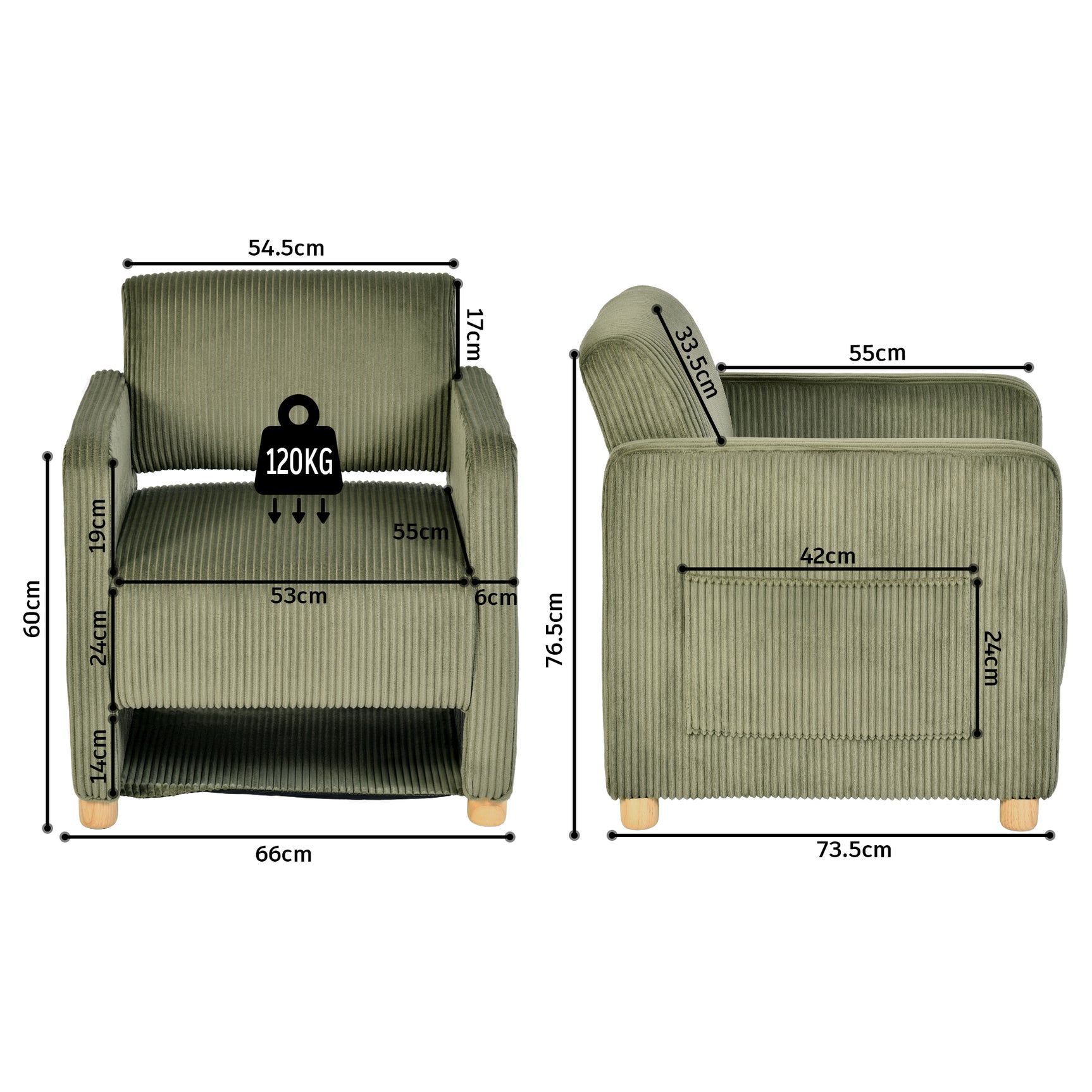 Loungesessel mit Armlehnen aus beigem Cord – DOMCO
